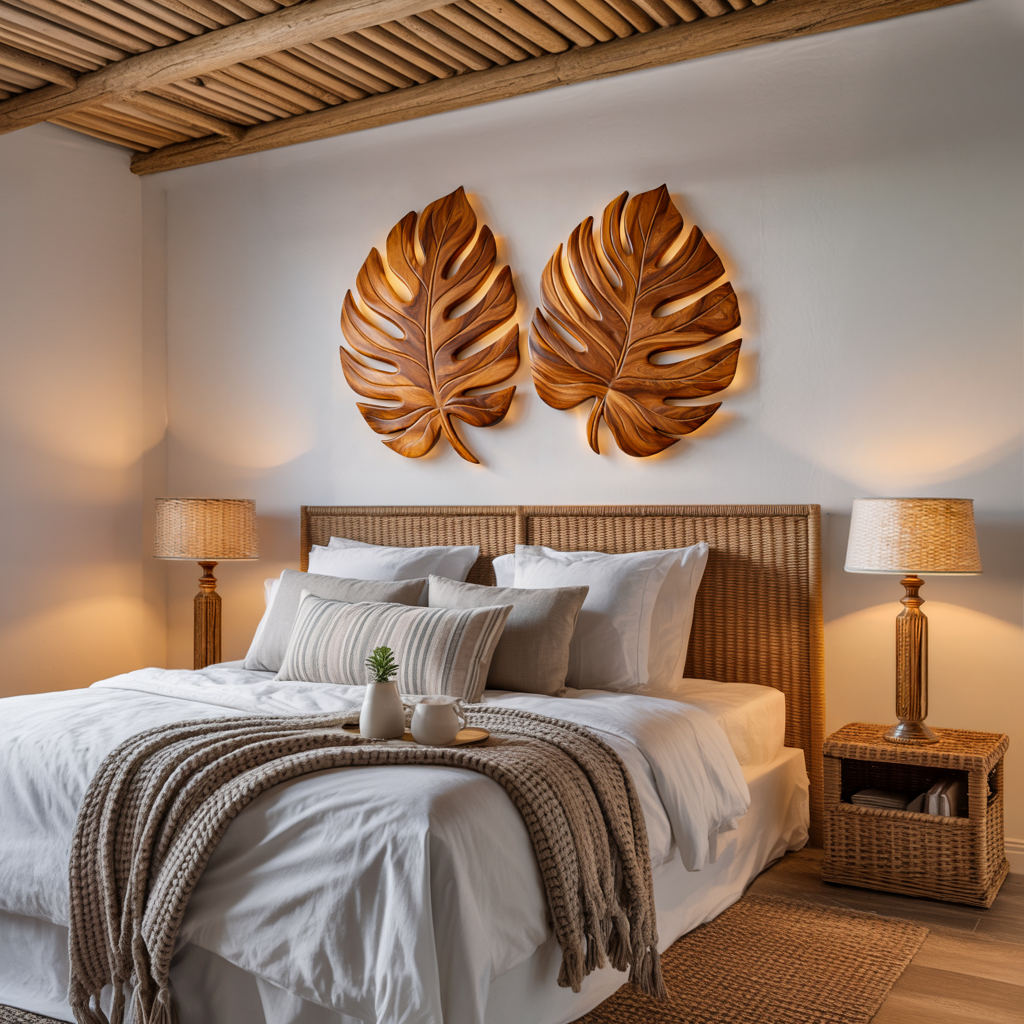 Arte da parete organica in legno di foglia di palma per interni scandinavi RTTHTTWA100