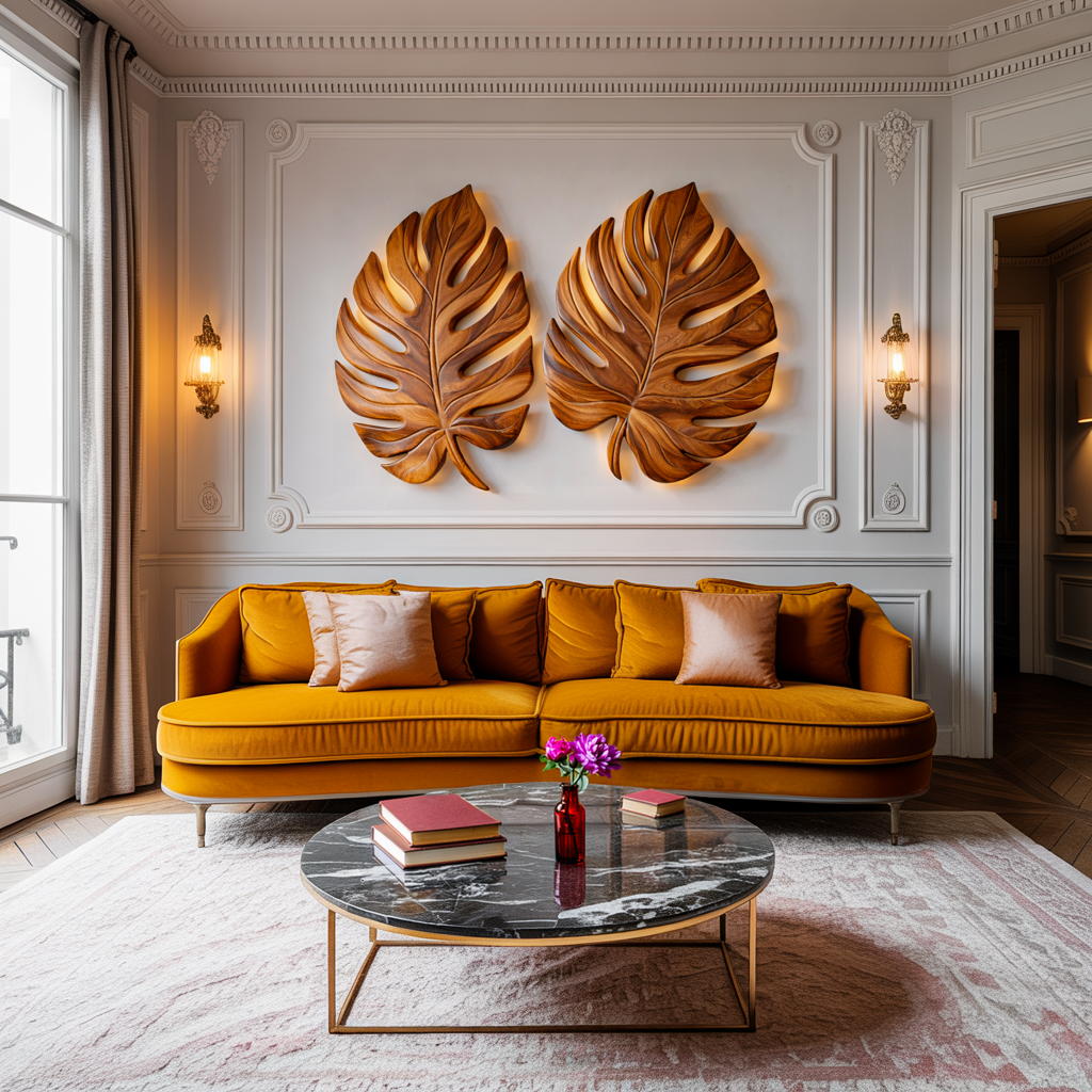 Arte da parete organica in legno di foglia di palma per interni scandinavi RTTHTTWA100