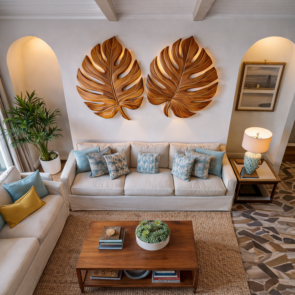 Arte da parete organica in legno di foglia di palma per interni scandinavi RTTHTTWA100