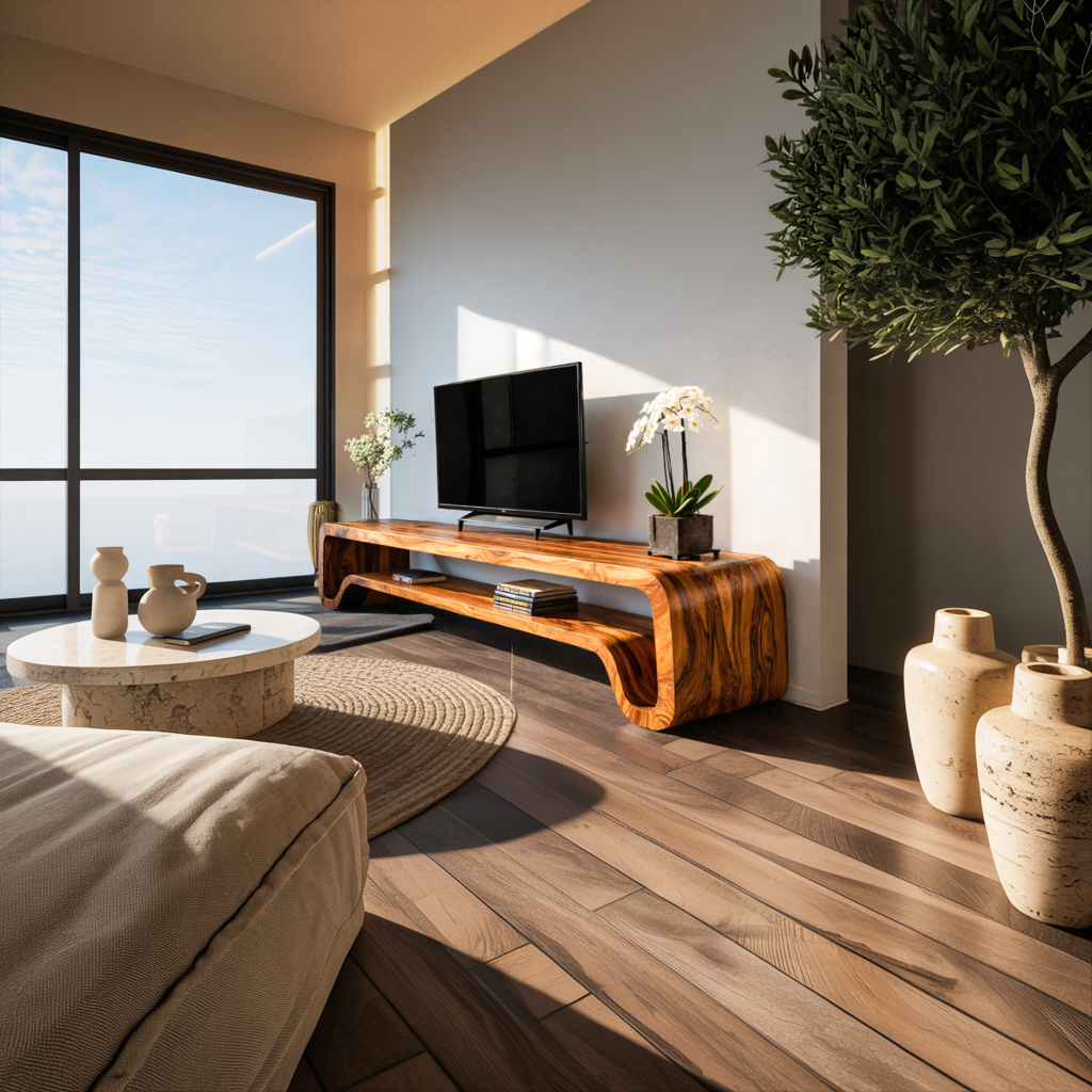 Mobile TV moderno scultoreo in legno per soggiorno RTTHTTTVC068