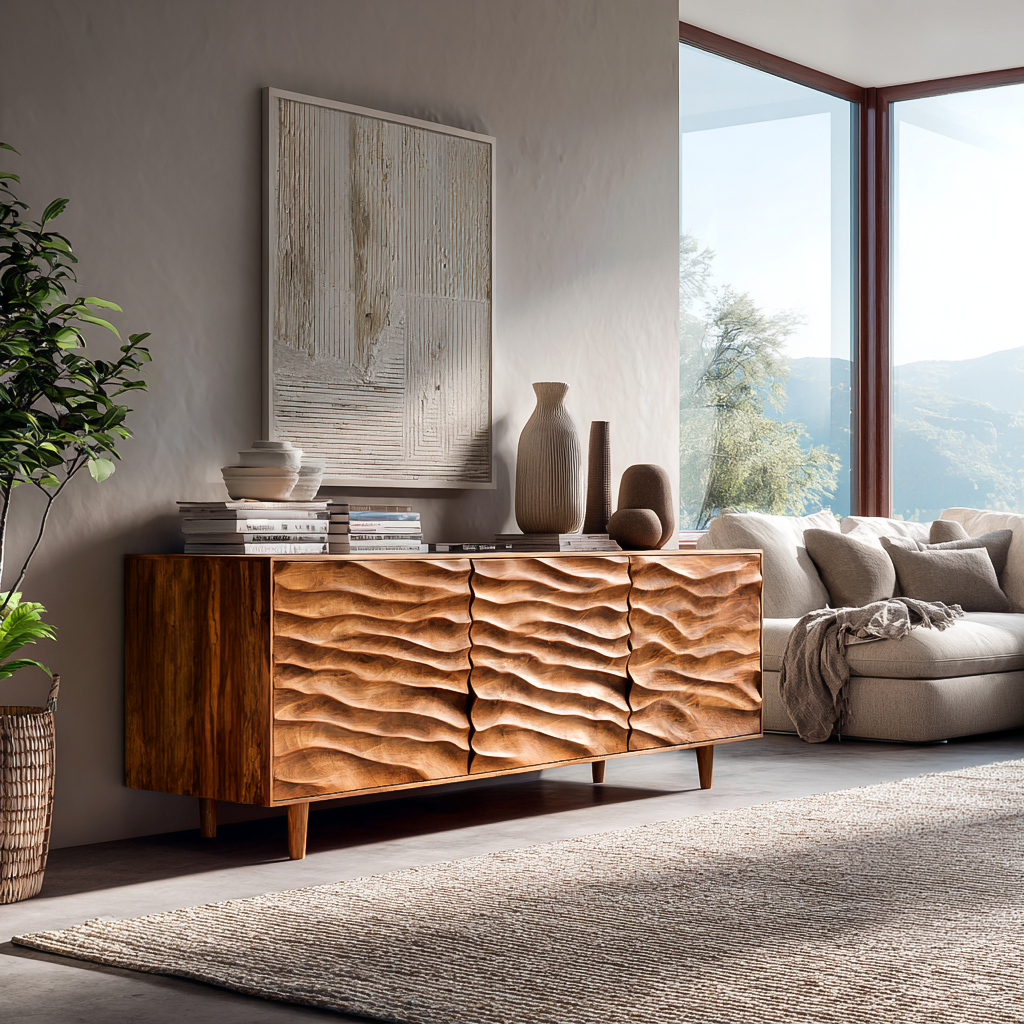 Credenza Moderna in Legno con Ante a Onde Intagliate per Soggiorni Contemporanei RTTHTTSD043