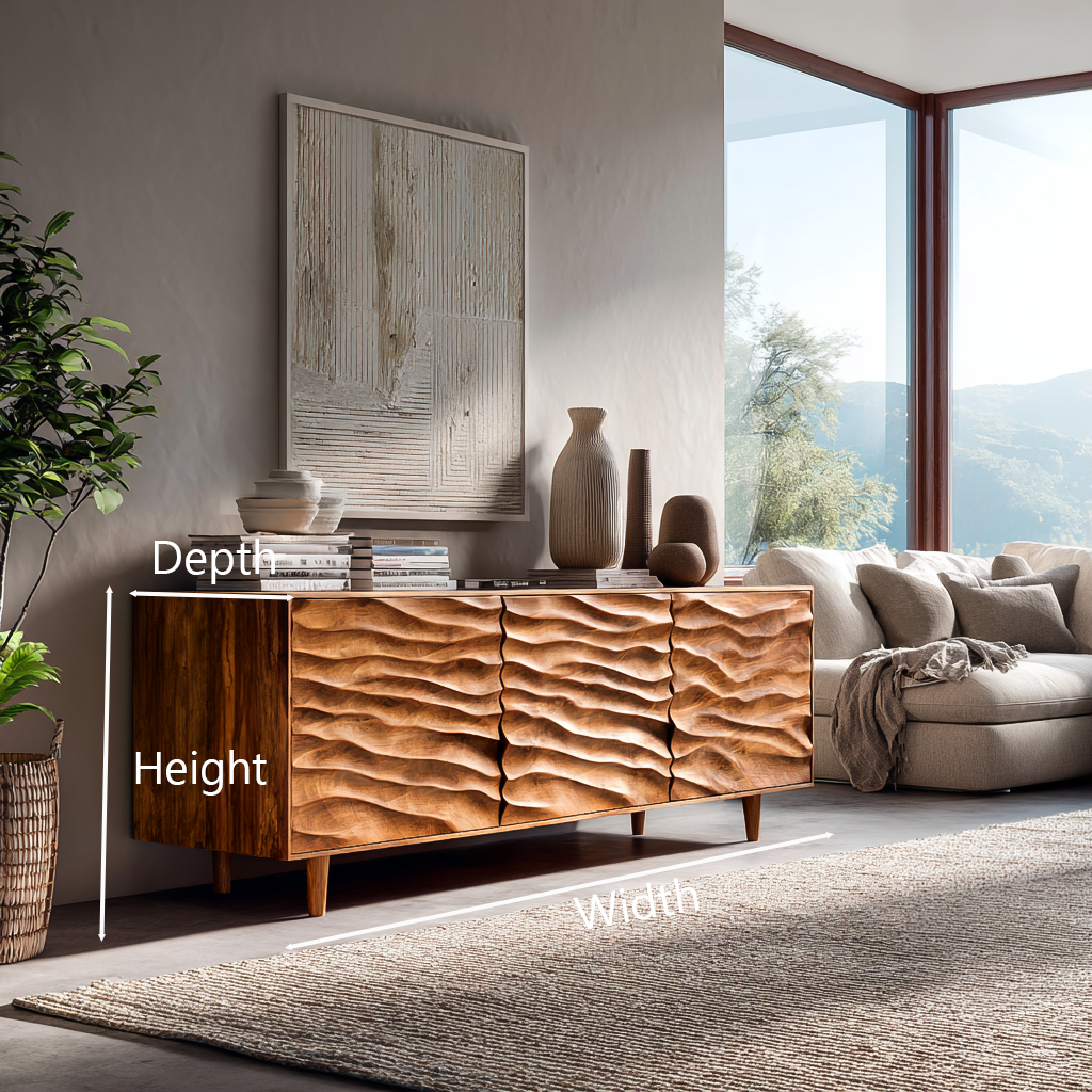 Credenza Moderna in Legno con Ante a Onde Intagliate per Soggiorni Contemporanei RTTHTTSD043