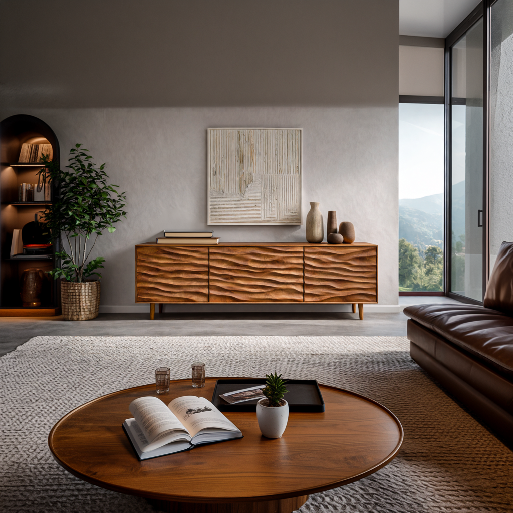 Credenza Moderna in Legno con Ante a Onde Intagliate per Soggiorni Contemporanei RTTHTTSD043