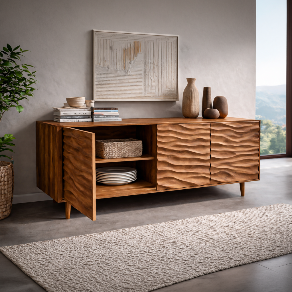 Credenza Moderna in Legno con Ante a Onde Intagliate per Soggiorni Contemporanei RTTHTTSD043