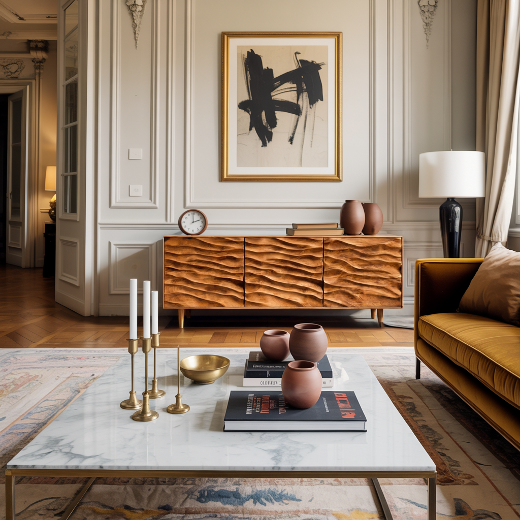Credenza Moderna in Legno con Ante a Onde Intagliate per Soggiorni Contemporanei RTTHTTSD043