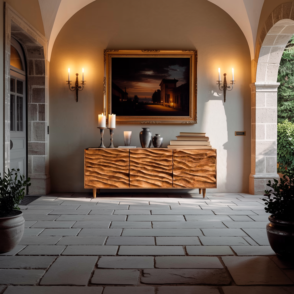 Credenza Moderna in Legno con Ante a Onde Intagliate per Soggiorni Contemporanei RTTHTTSD043