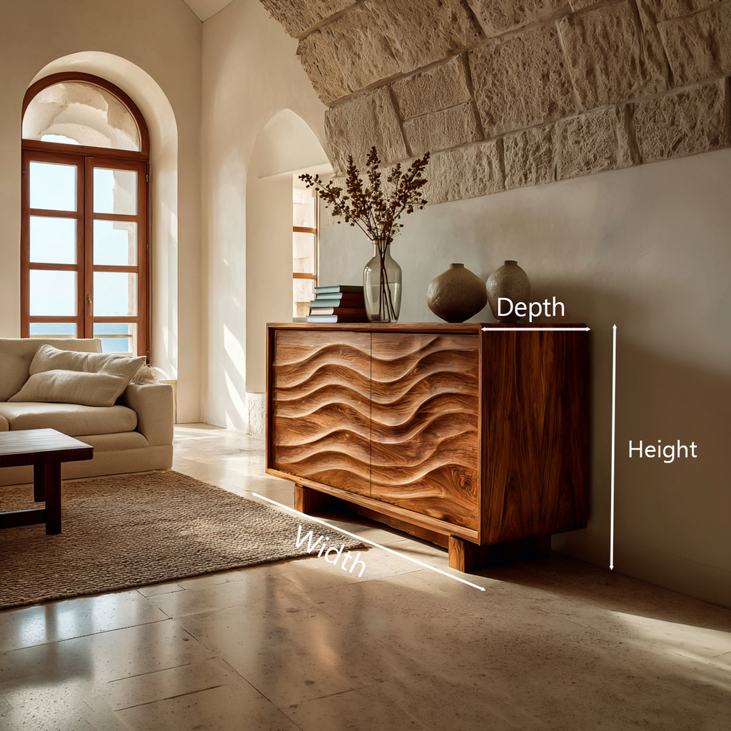 Credenza in Legno Intaglio Onda 3D Per Cucina RTTHTTSD058