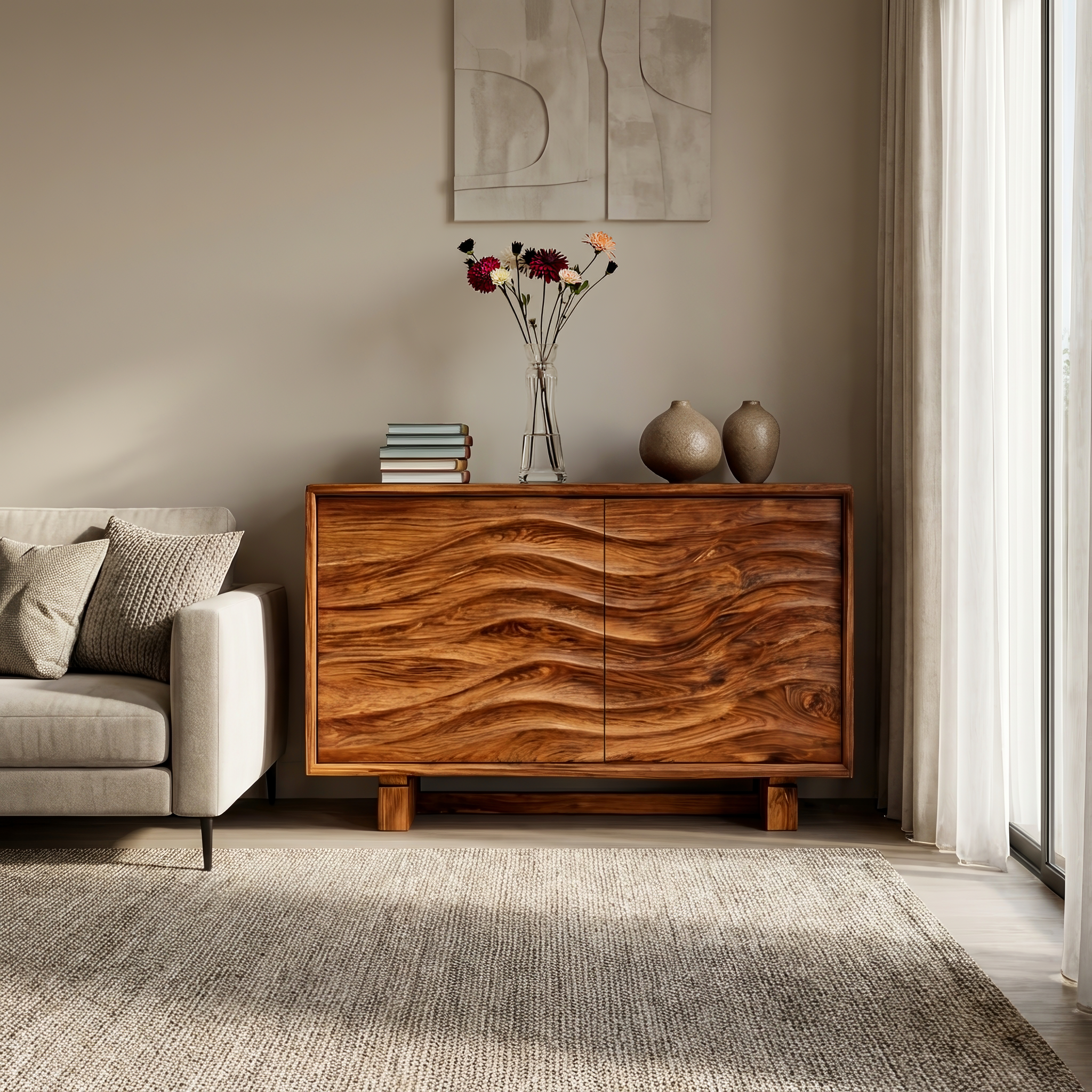 Credenza in Legno Intaglio Onda 3D Per Cucina RTTHTTSD058