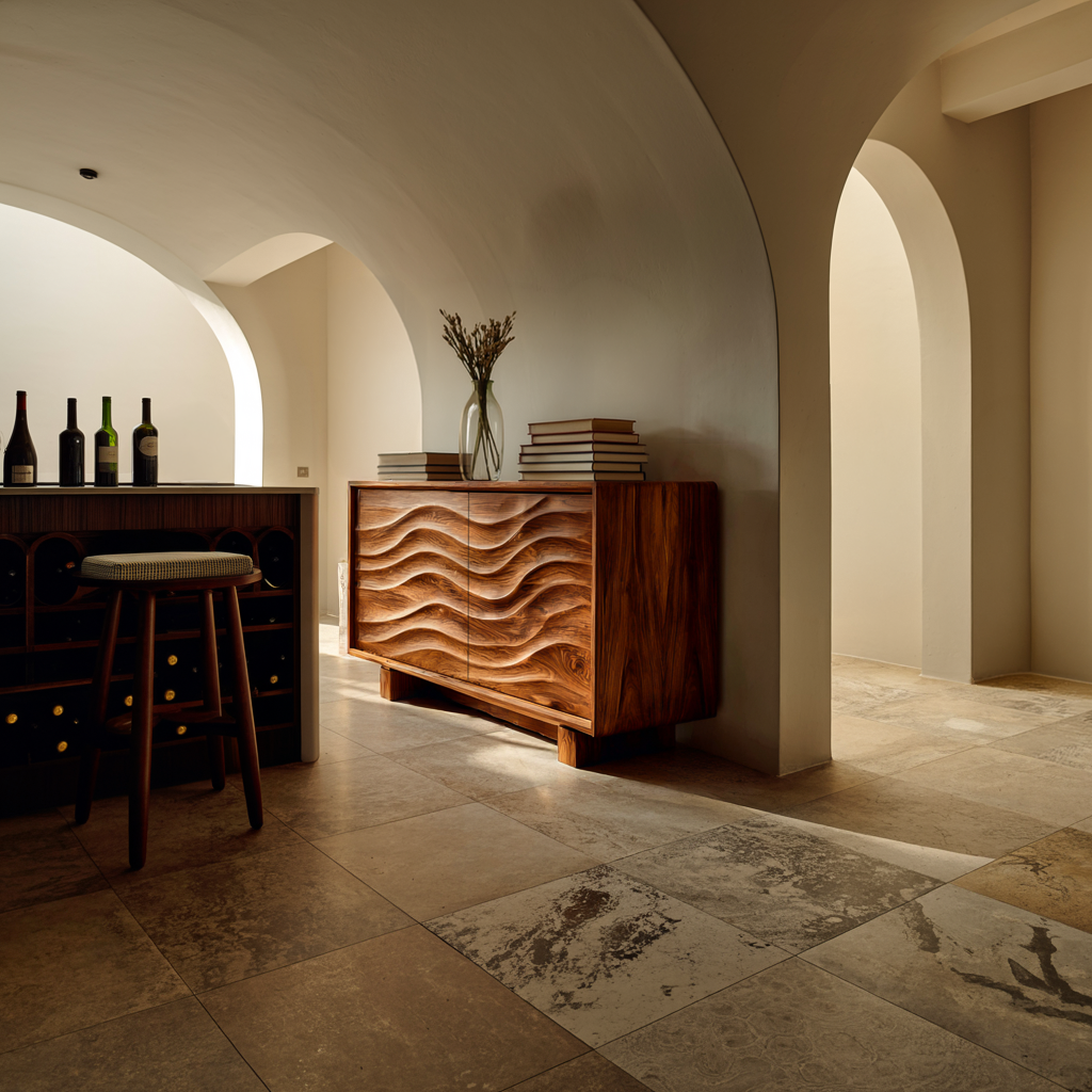 Credenza in Legno Intaglio Onda 3D Per Cucina RTTHTTSD058