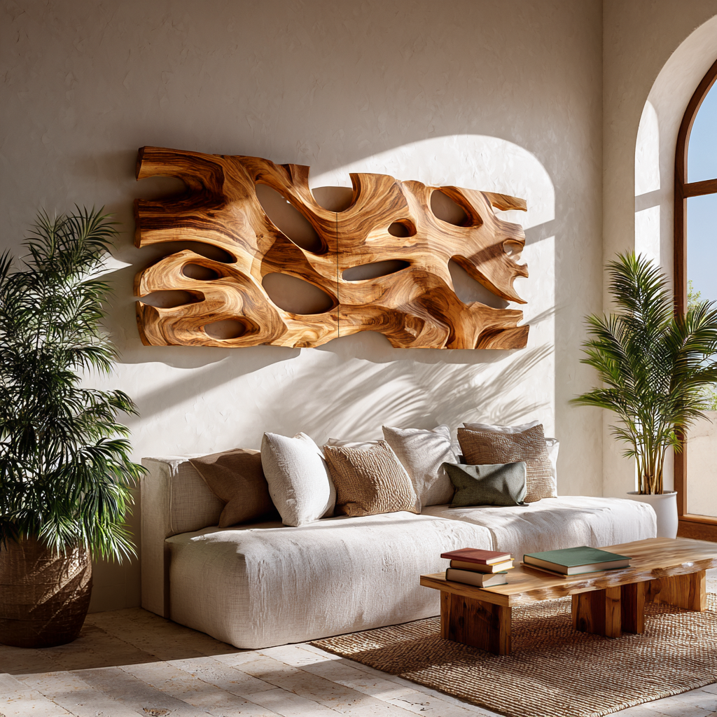 Arte da Parete Scultorea Moderna in Legno per l'Arredamento del Soggiorno RTTHTTWA087