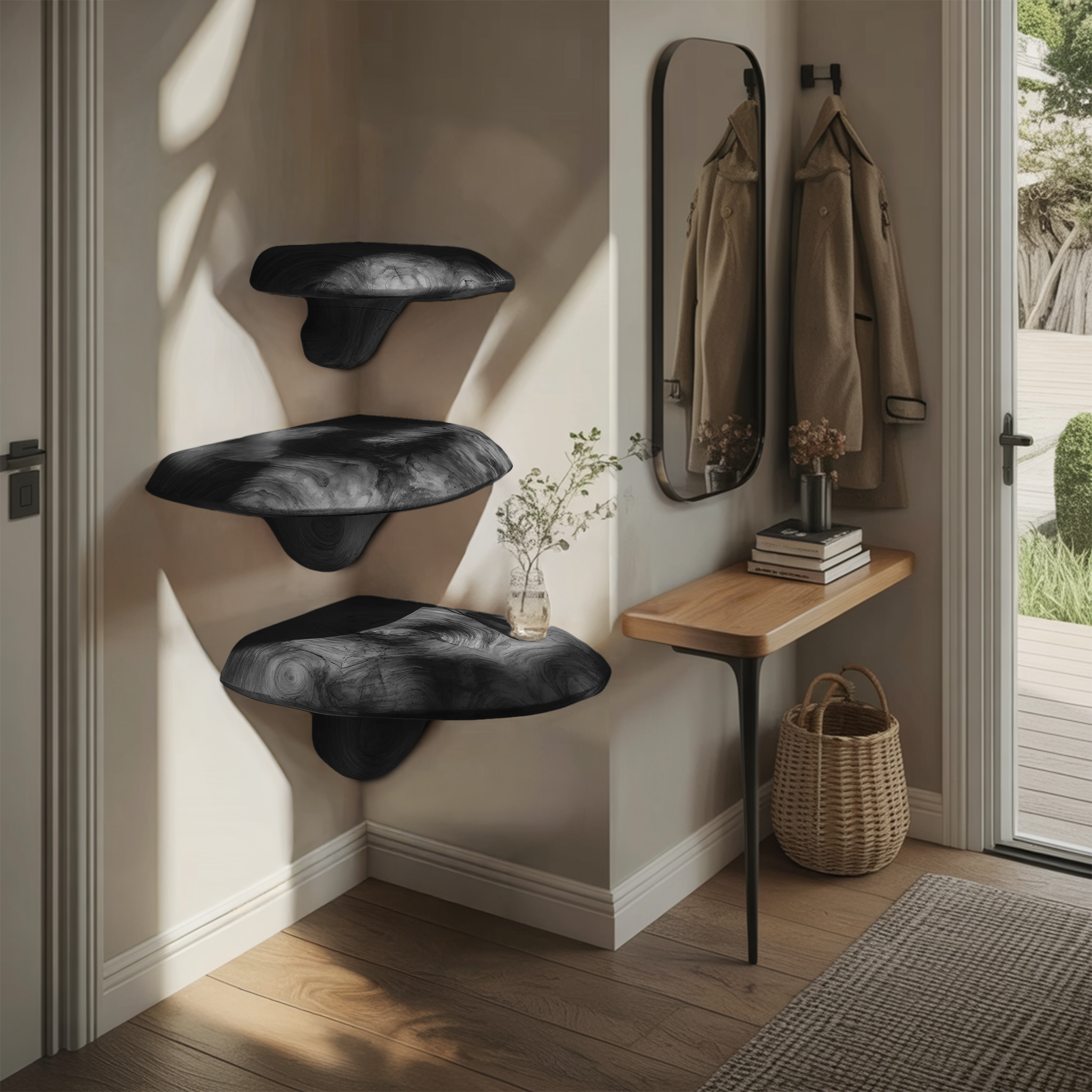 Farmhouse Solid Wood Mushroom Shelf For Bedroom Decor And Furniture Design SILDTTNCMS002
