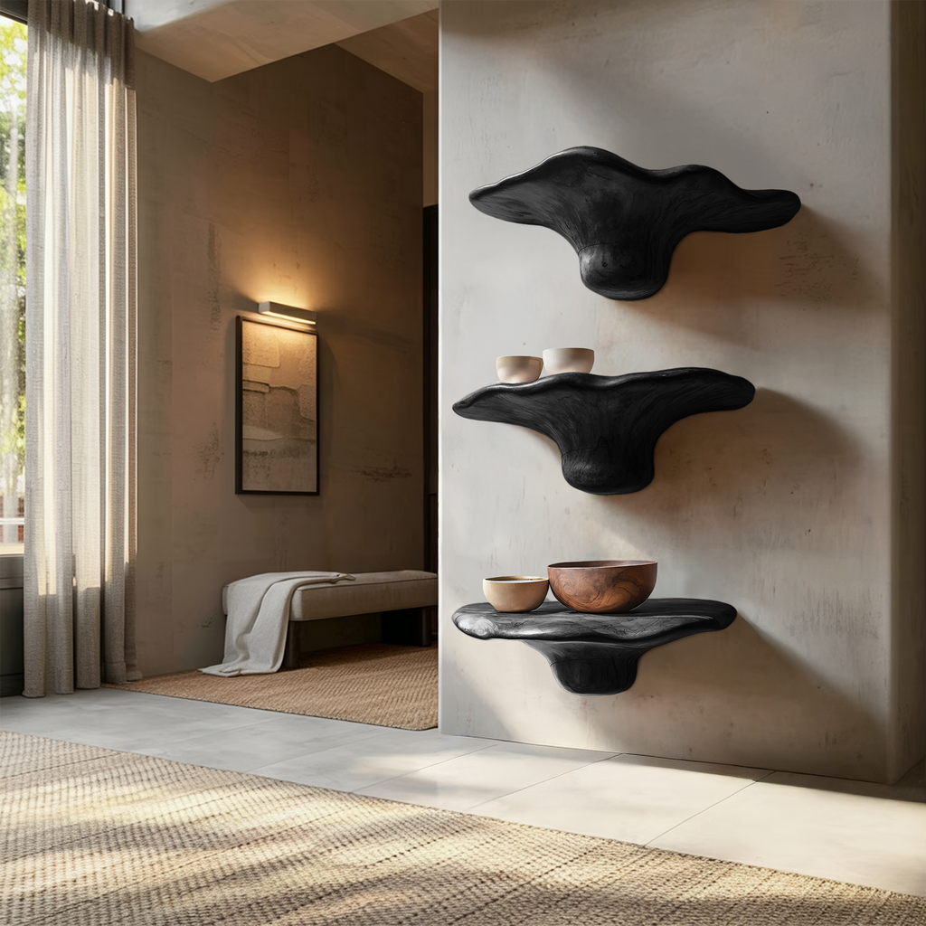 Mensole in legno massiccio a forma di fungo fatte a mano per la decorazione della parete della camera da letto SILDTTRMR011