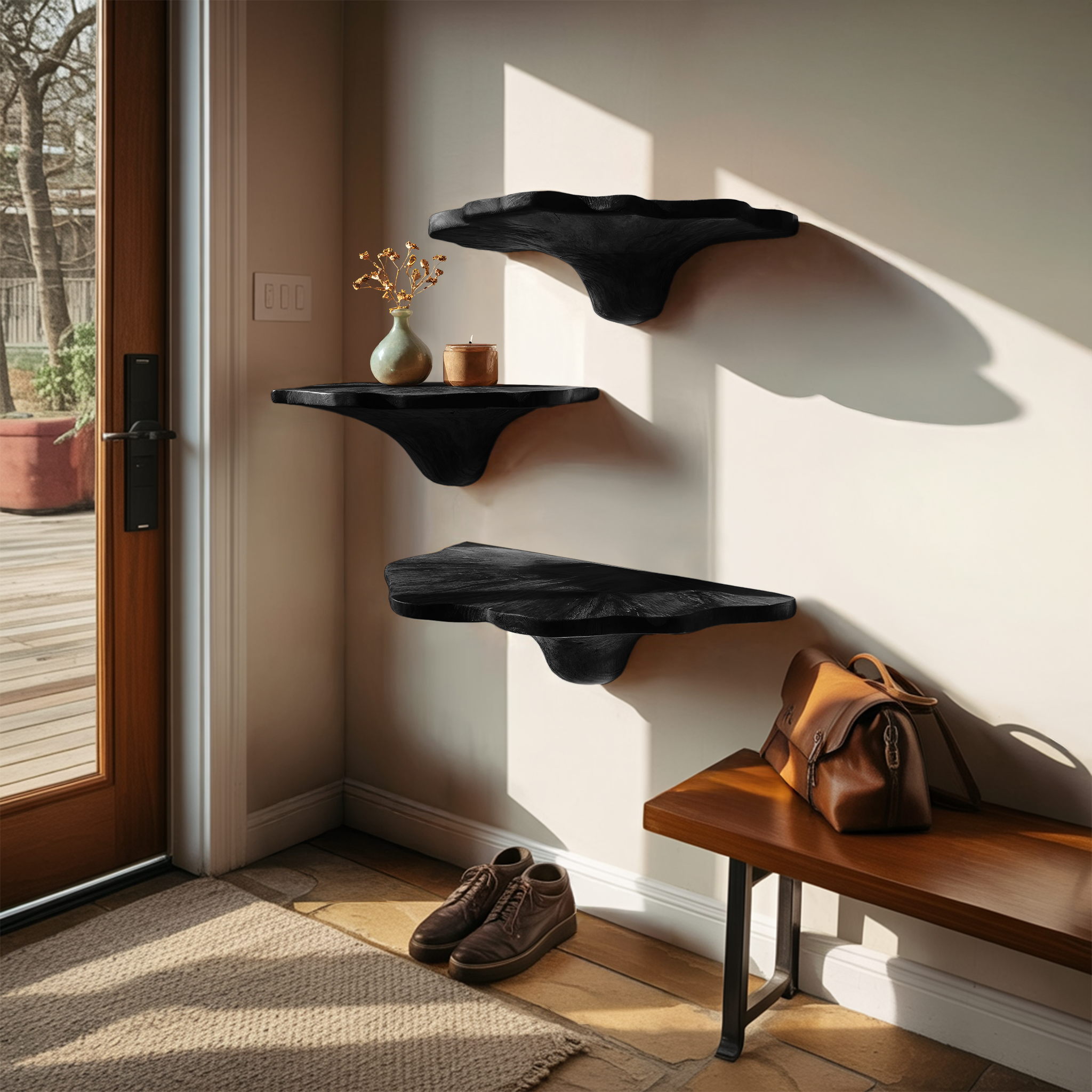 Mensola da parete artigianale in legno a forma di fungo per arredamento artistico del soggiorno SILDTTNMR007