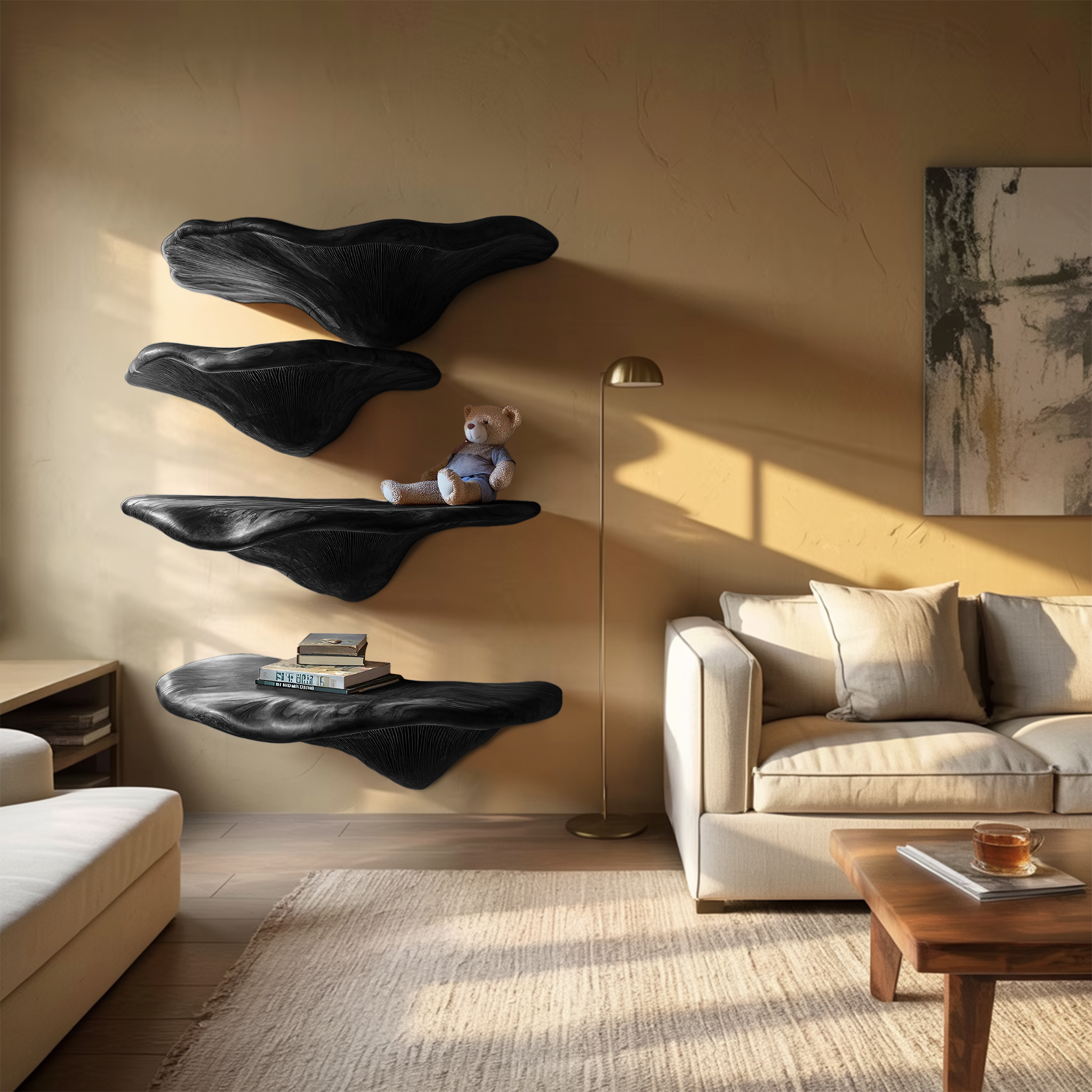 Mensola a fungo in legno massiccio Mid-Century per decorazione da parete del soggiorno SILDTTRMR009