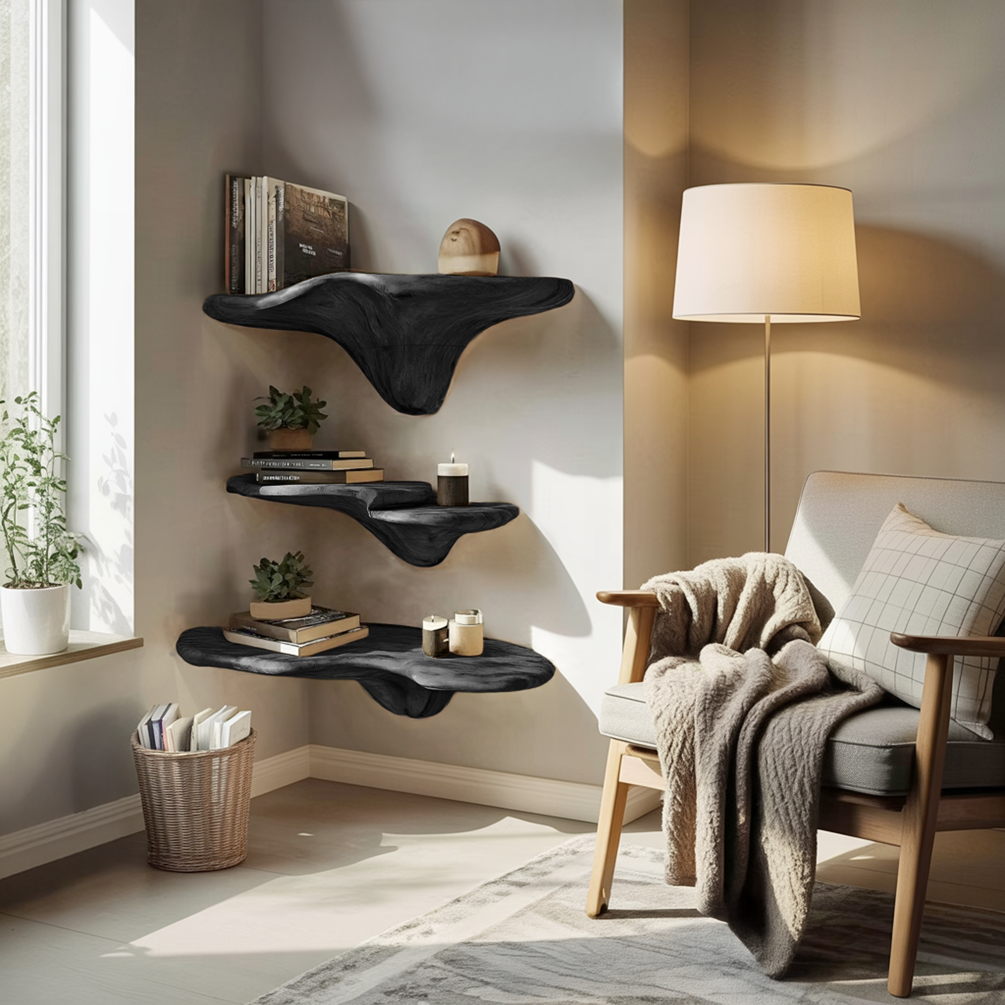 Mensola a Fungo Artigianale in Legno con Bordo Naturale per Arredamento Artistico SILDTTRMR015