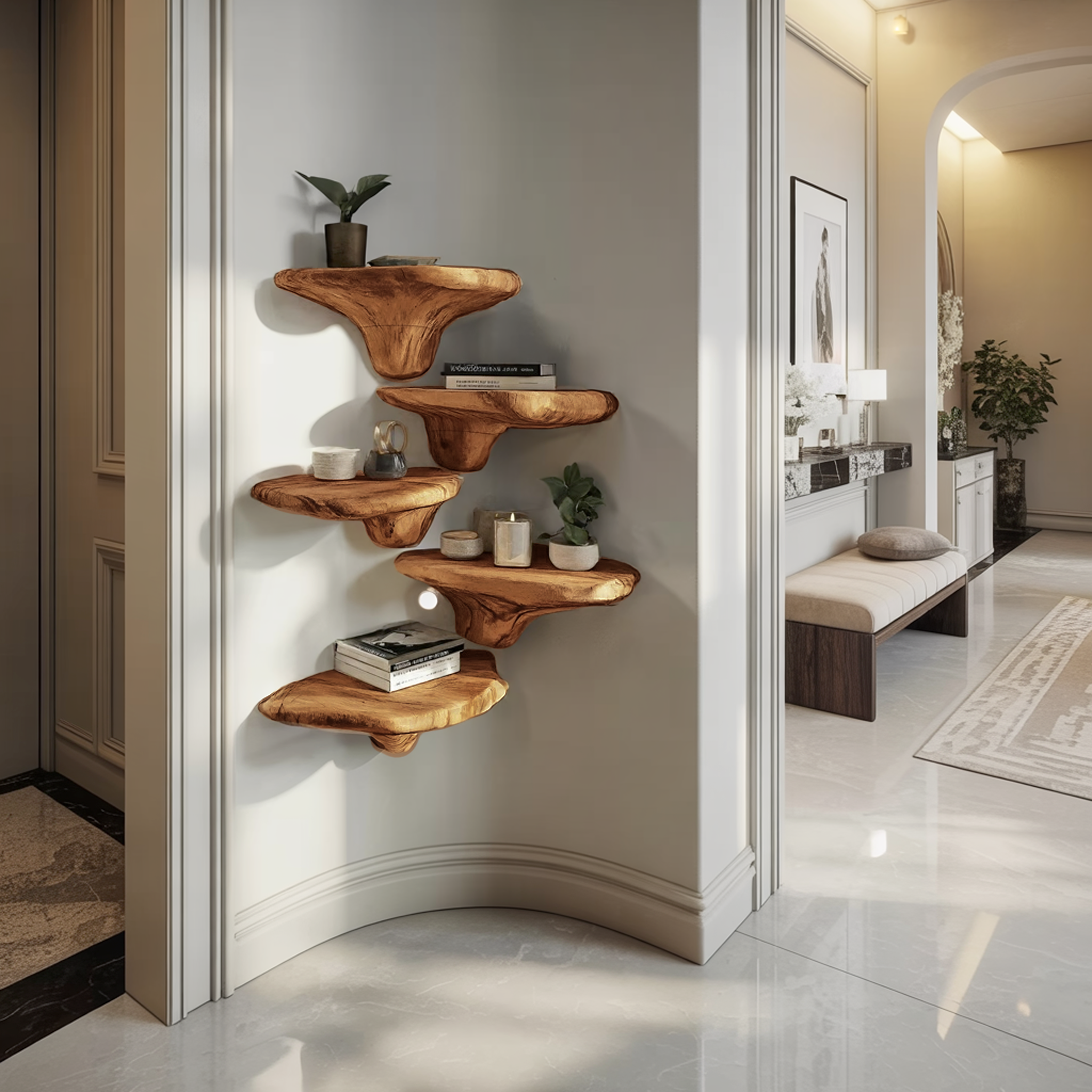 Mensola da parete a fungo in legno massello stile rustico per ingresso SILDTTRMR014
