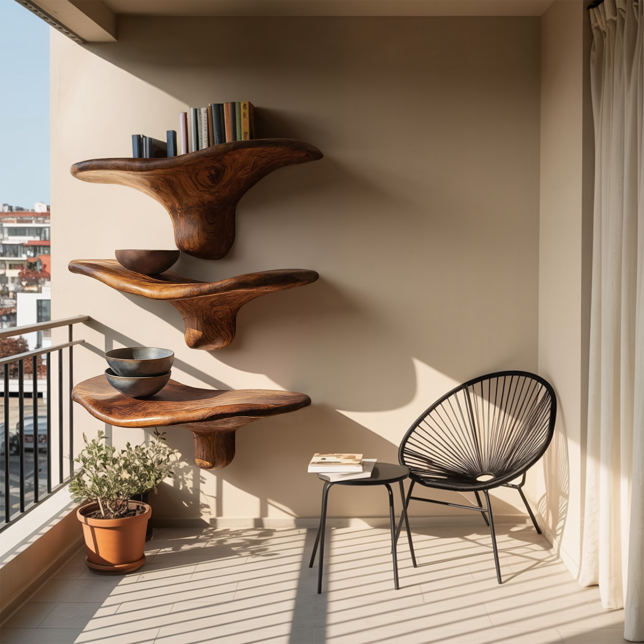 Mensole a fungo moderne in legno massiccio con bordo naturale per l'arredamento d'interni minimalista SILDTTRMR012
