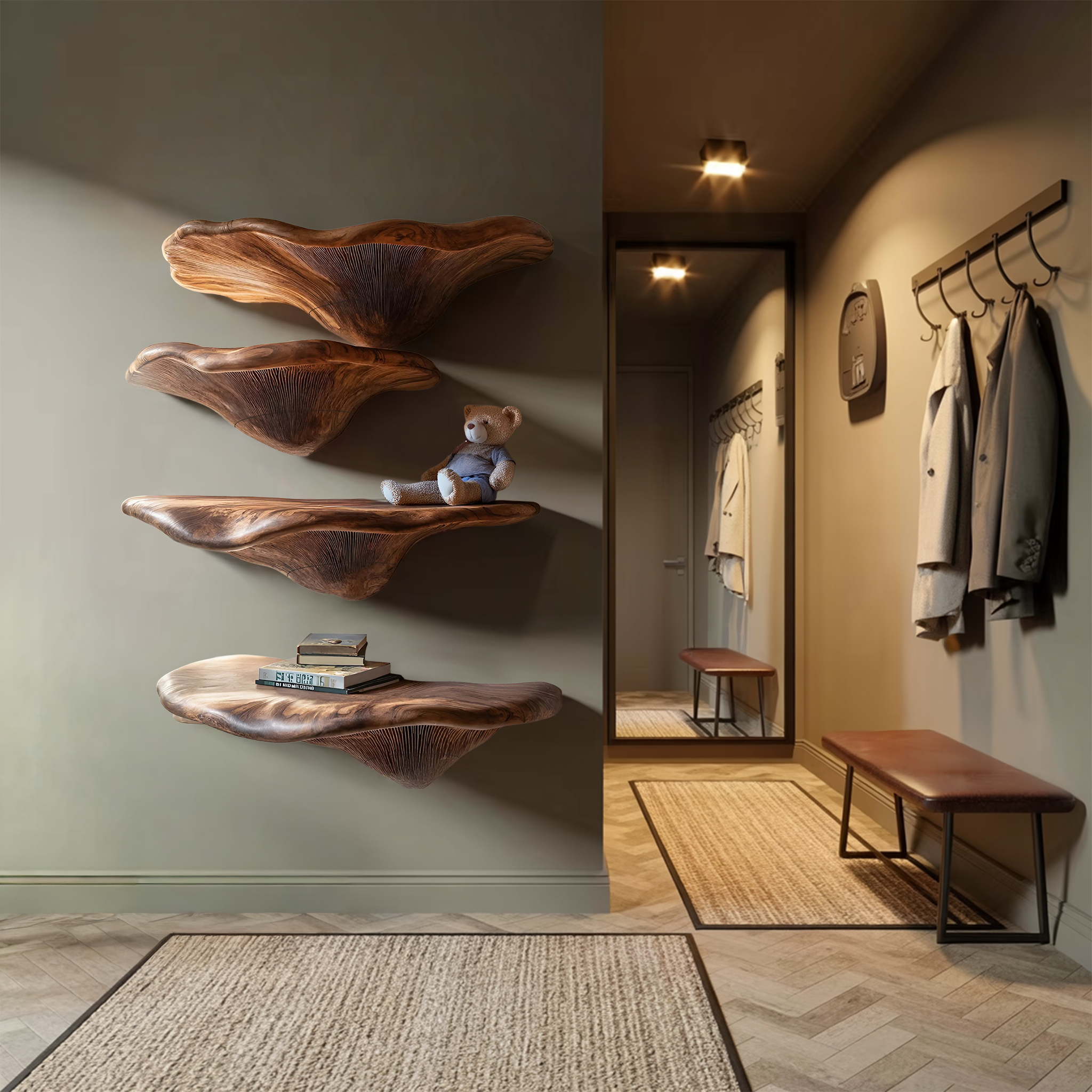Mensola a fungo in legno massiccio Mid-Century per decorazione da parete del soggiorno SILDTTRMR009