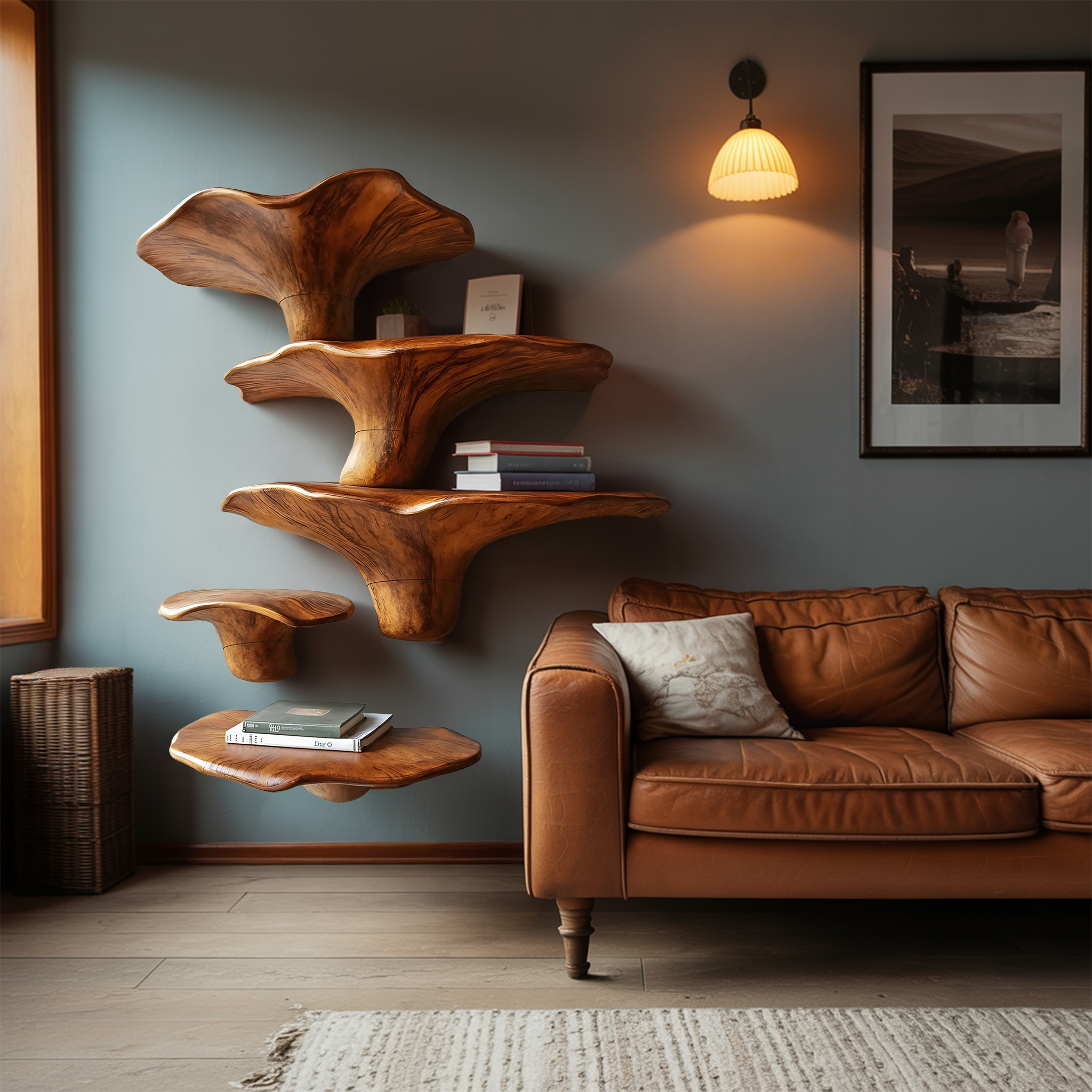Mensola a fungo moderna in legno massello per design e esposizione all'ingresso SILDTTRMR008