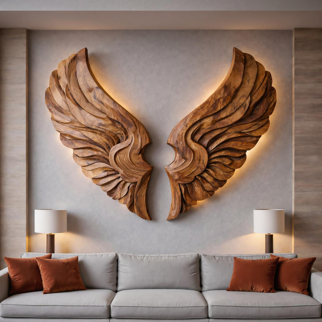 Arte murale ad ala in legno fatta a mano per l'arredamento d'interni moderno RTTHTTWA078