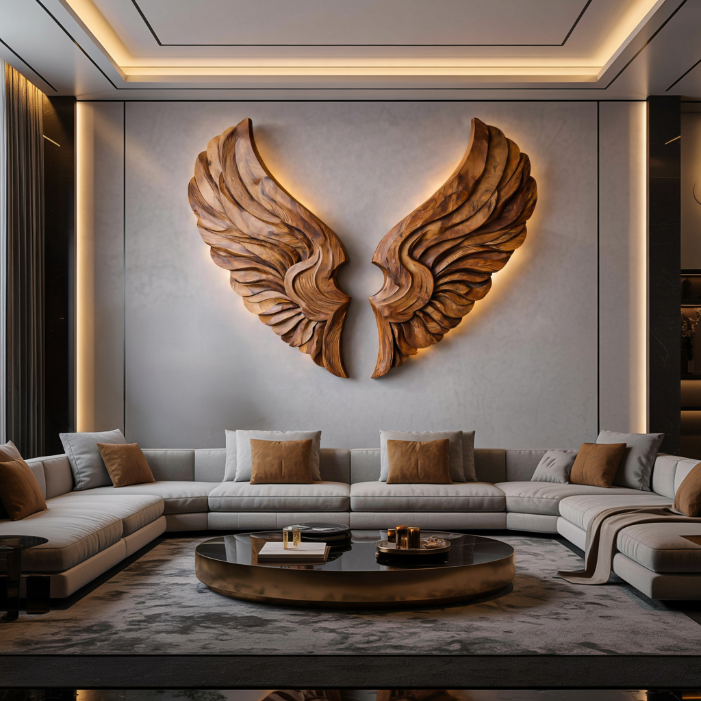 Arte murale ad ala in legno fatta a mano per l'arredamento d'interni moderno RTTHTTWA078