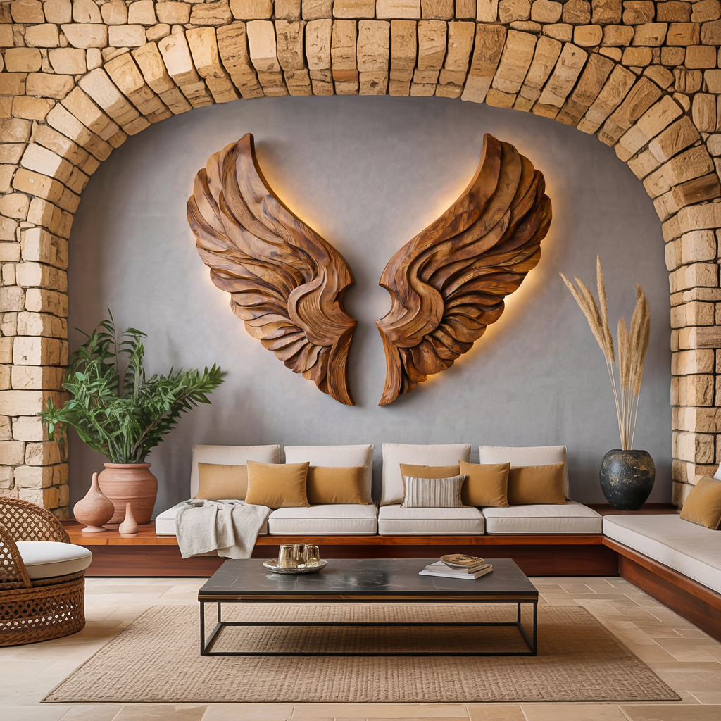 Arte murale ad ala in legno fatta a mano per l'arredamento d'interni moderno RTTHTTWA078