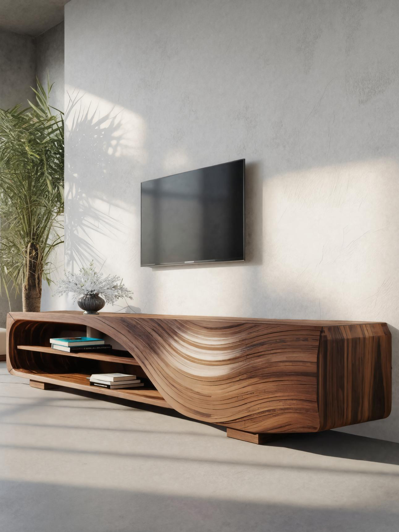 Mobile TV moderno con design a onda scolpita per soggiorno SITHTTTVC019