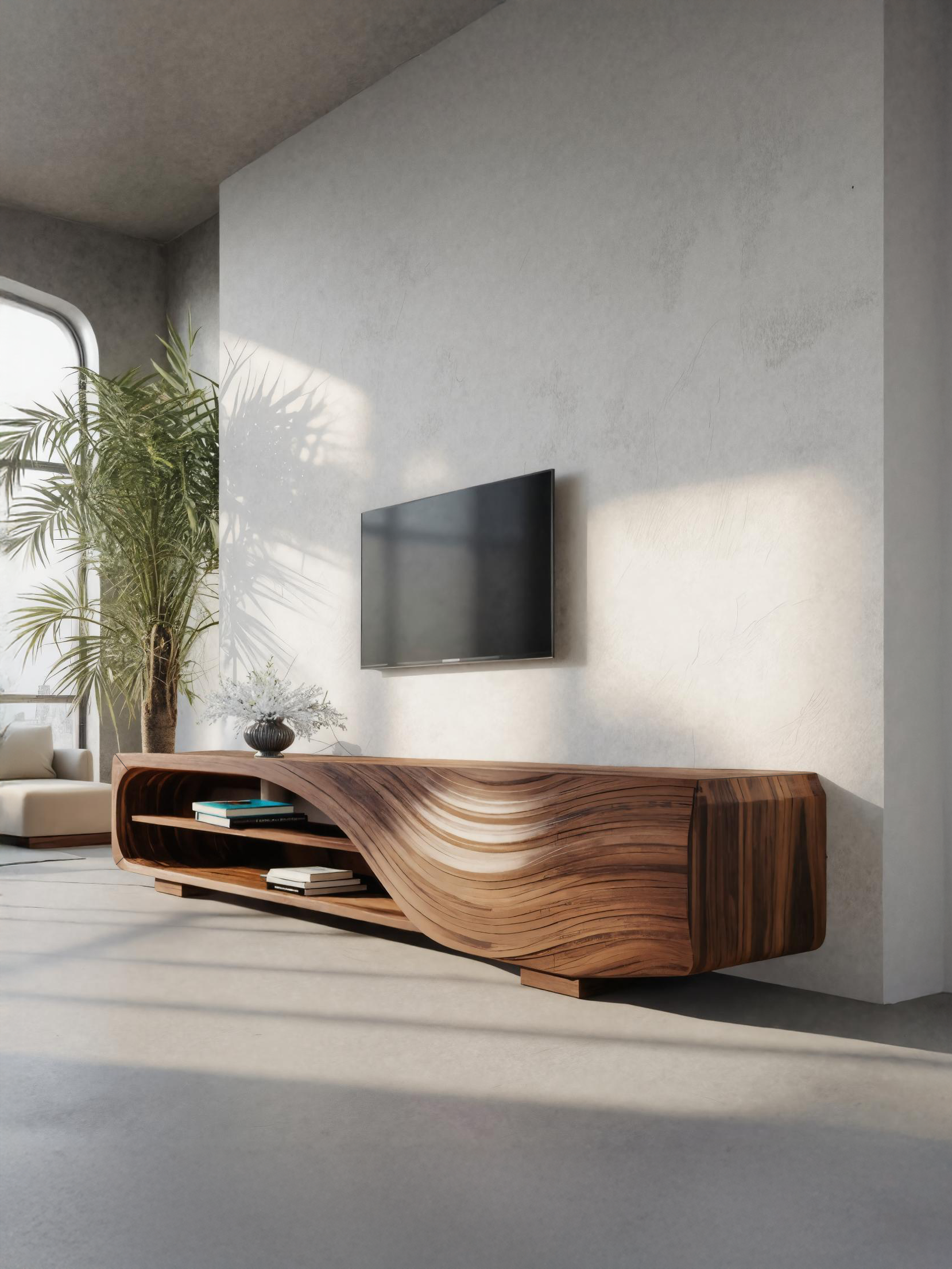 Mobile TV moderno con design a onda scolpita per soggiorno SITHTTTVC019