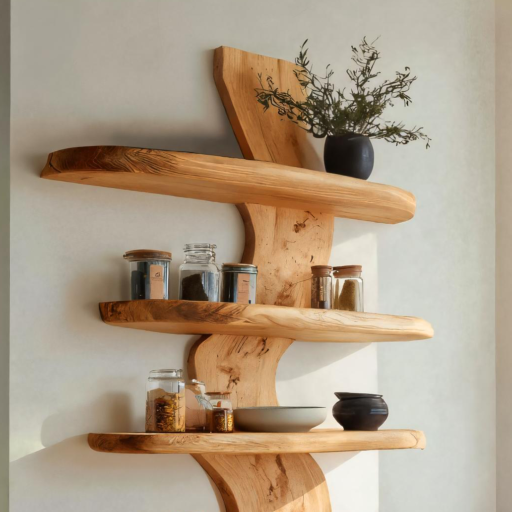 Mensola Galleggiante Moderna con Bordo Naturale per Cucina RTTHTTWMS006