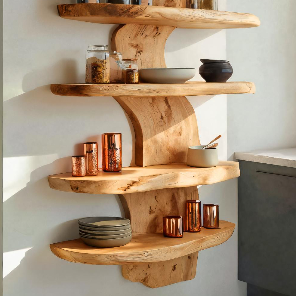 Mensola Galleggiante Moderna con Bordo Naturale per Cucina RTTHTTWMS006
