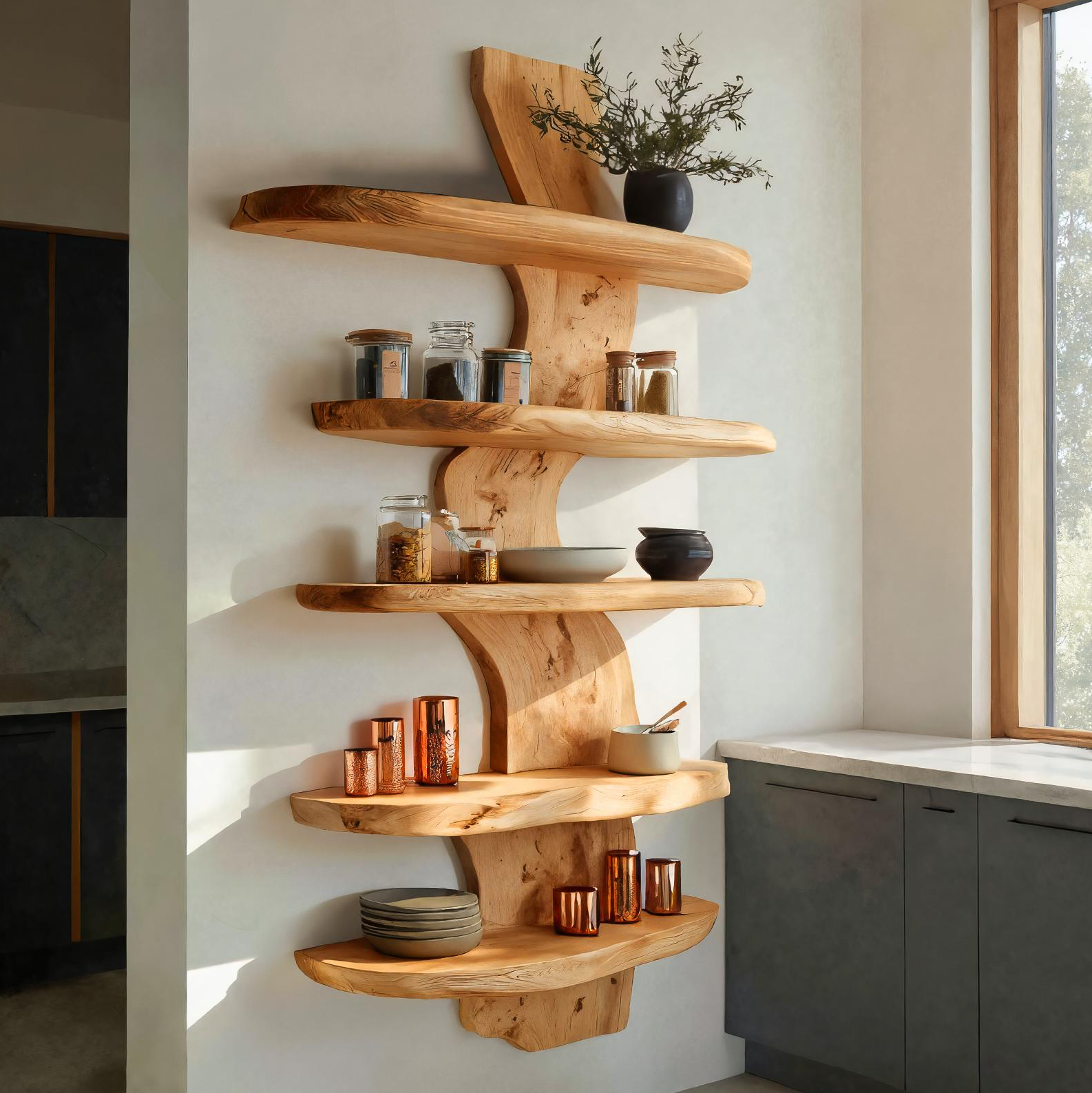 Mensola Galleggiante Moderna con Bordo Naturale per Cucina RTTHTTWMS006
