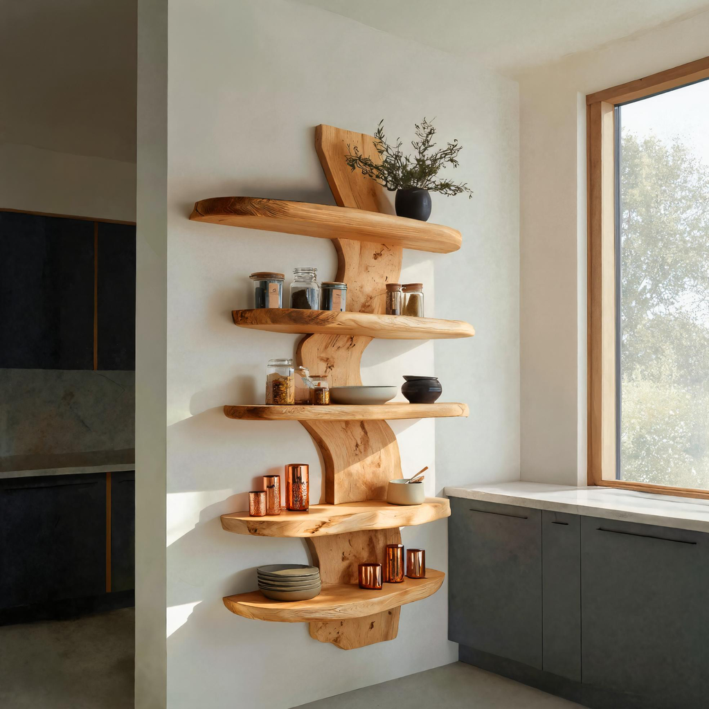 Mensola Galleggiante Moderna con Bordo Naturale per Cucina RTTHTTWMS006