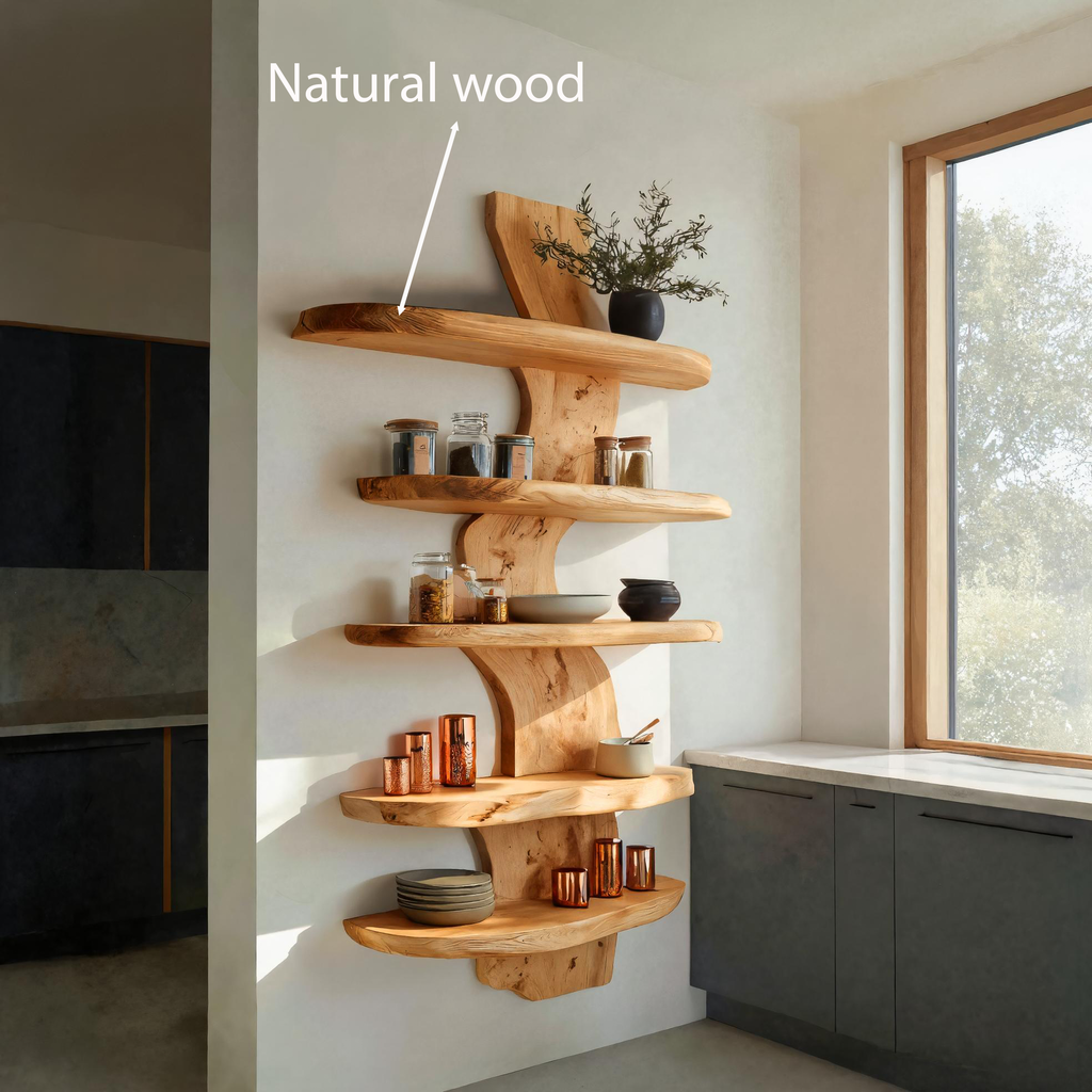 Mensola Galleggiante Moderna con Bordo Naturale per Cucina RTTHTTWMS006