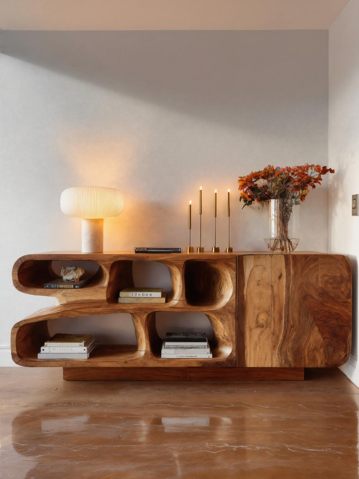 Madia moderna in legno con curve organiche per ingresso SITHTTSD026