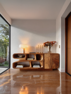 Madia moderna in legno con curve organiche per ingresso SITHTTSD026