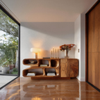 Madia moderna in legno con curve organiche per ingresso SITHTTSD026