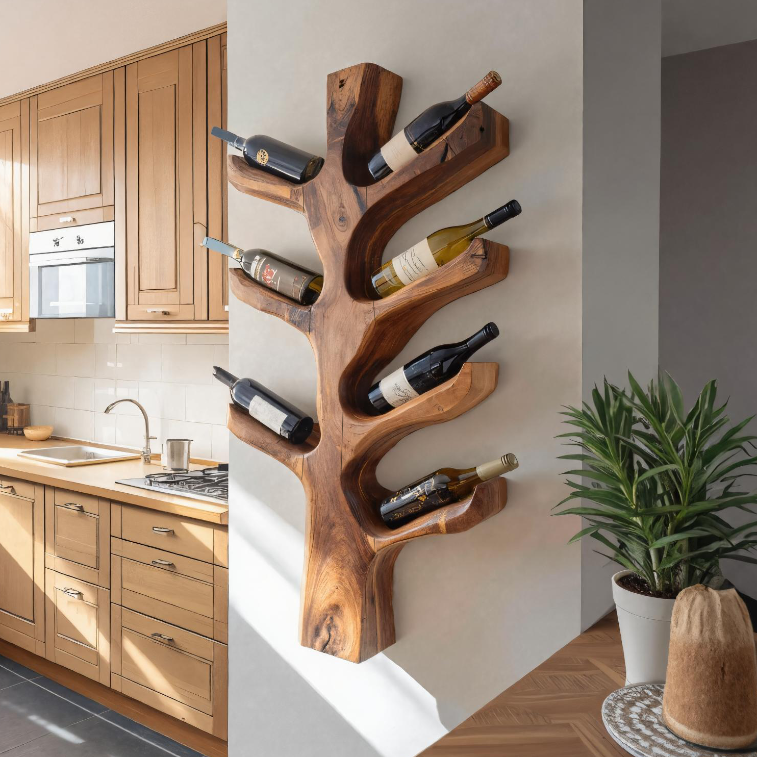 Portabottiglie Scultoreo Moderno a Forma di Ramo per la Cucina RTTHTTWH005