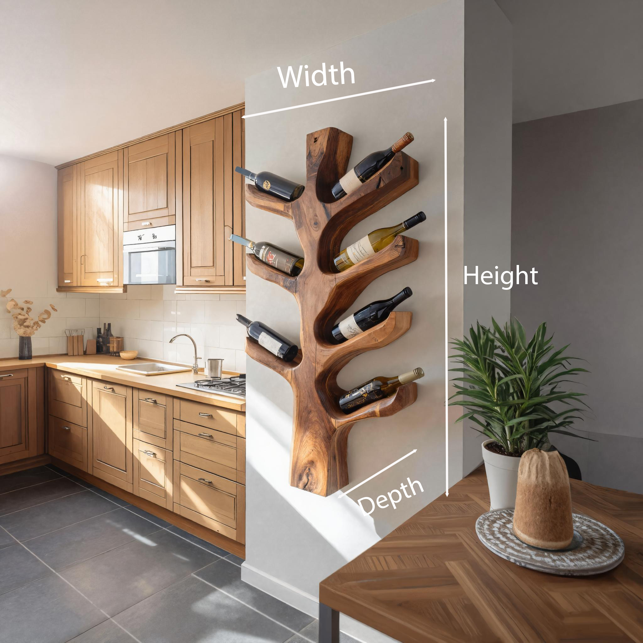Portabottiglie Scultoreo Moderno a Forma di Ramo per la Cucina RTTHTTWH005