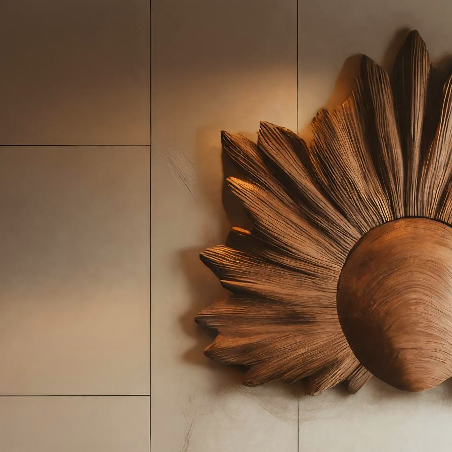 Scultura da parete con design intagliato a raggiera per soggiorno RTTHTTWA042