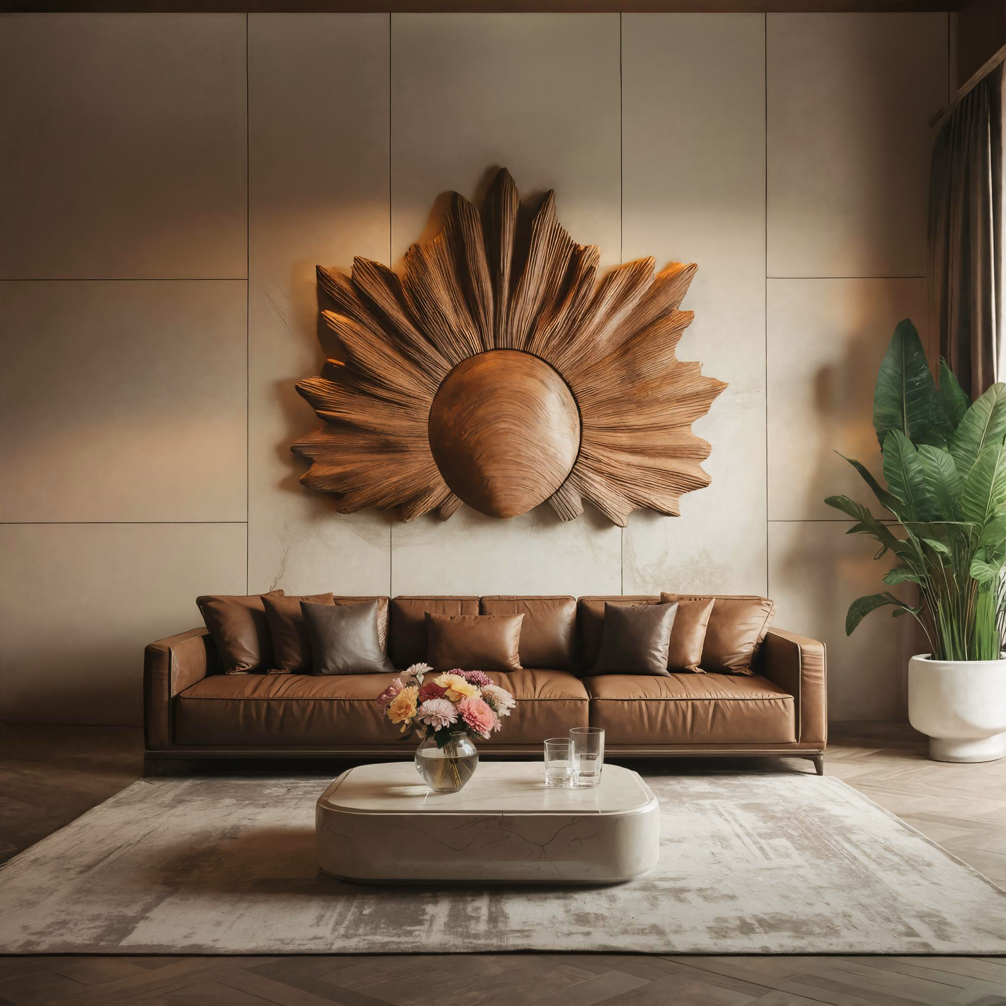 Scultura da parete con design intagliato a raggiera per soggiorno RTTHTTWA042