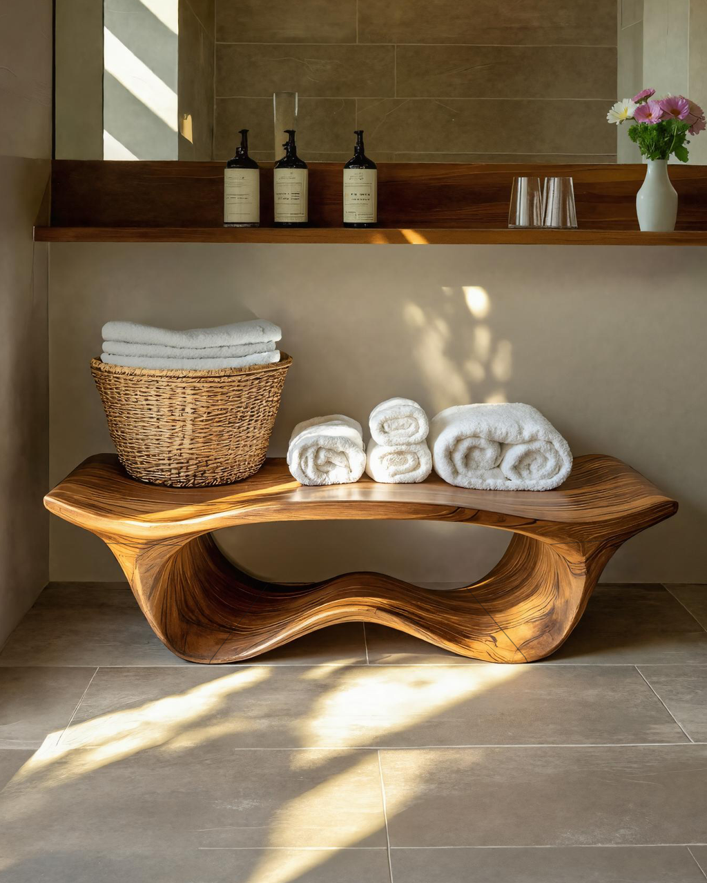 Panca da doccia scultorea organica per bagno SITHTTSB010