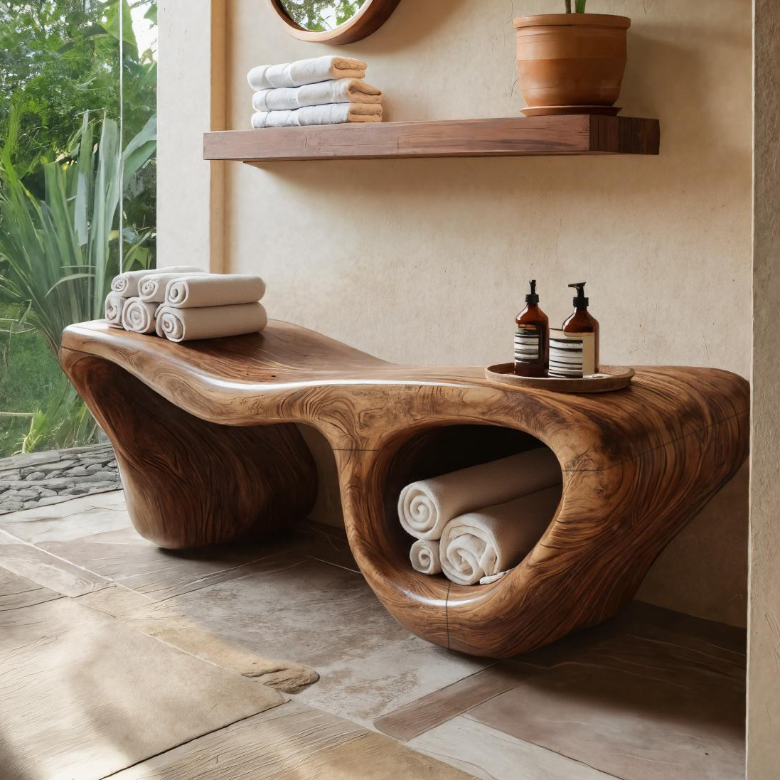 Panca Doccia Scolpita Wave Organica Doppio Contenitore Per Bagno RTTHTTSB019