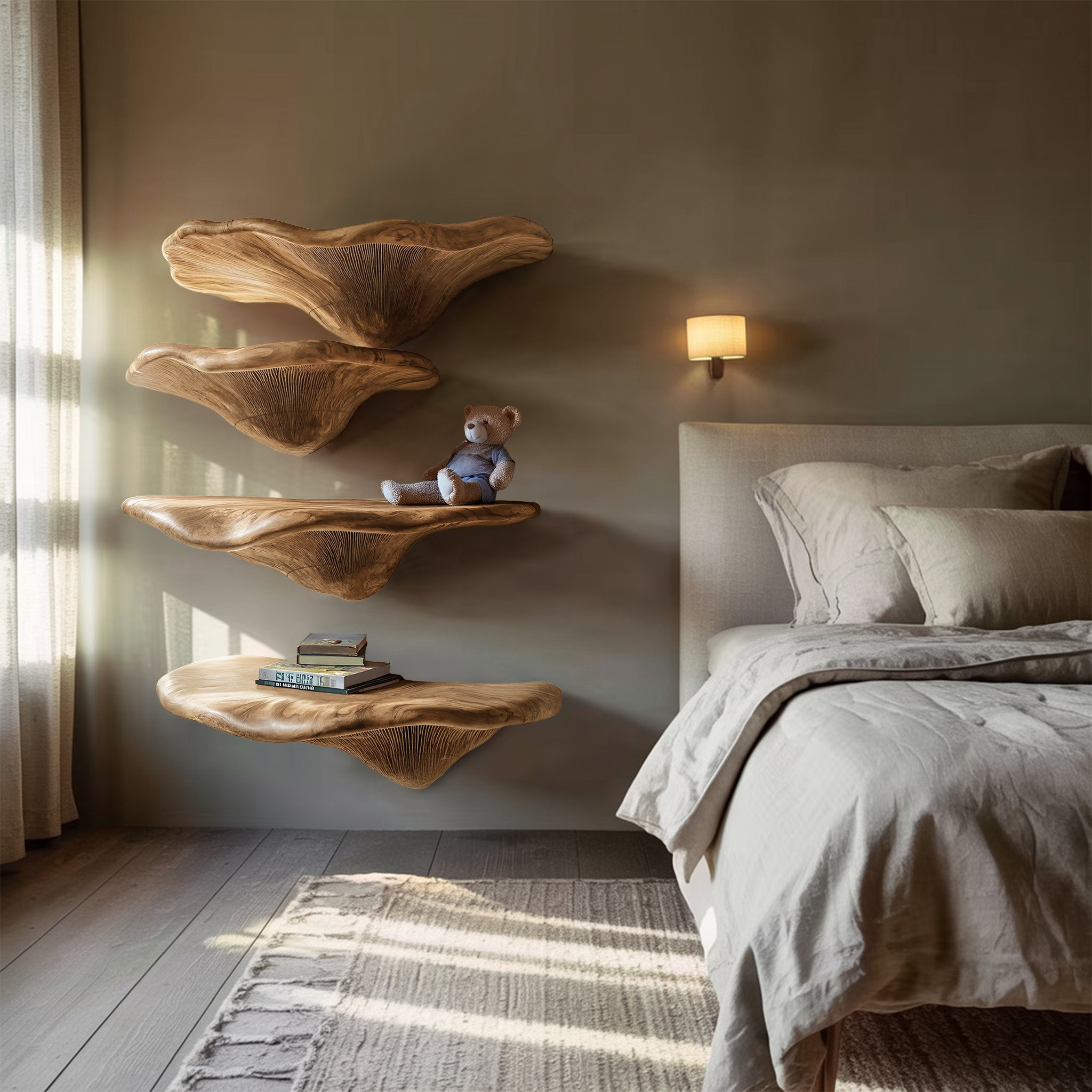 Mensola a fungo in legno massiccio Mid-Century per decorazione da parete del soggiorno SILDTTRMR009
