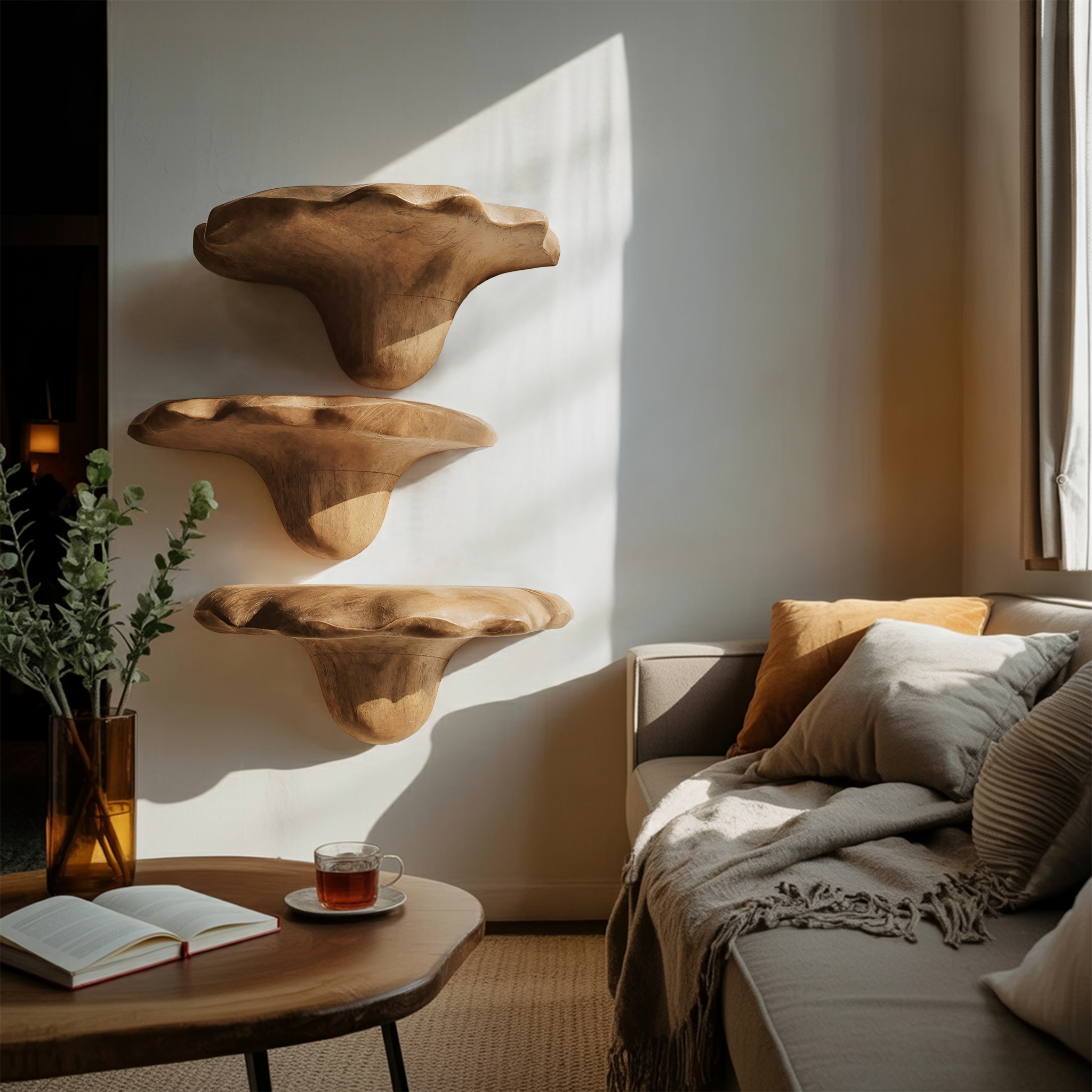 Mensola a Fungo in Legno Mid-Century per Decorazione Soggiorno e Camera da Letto SILDTTNMR001