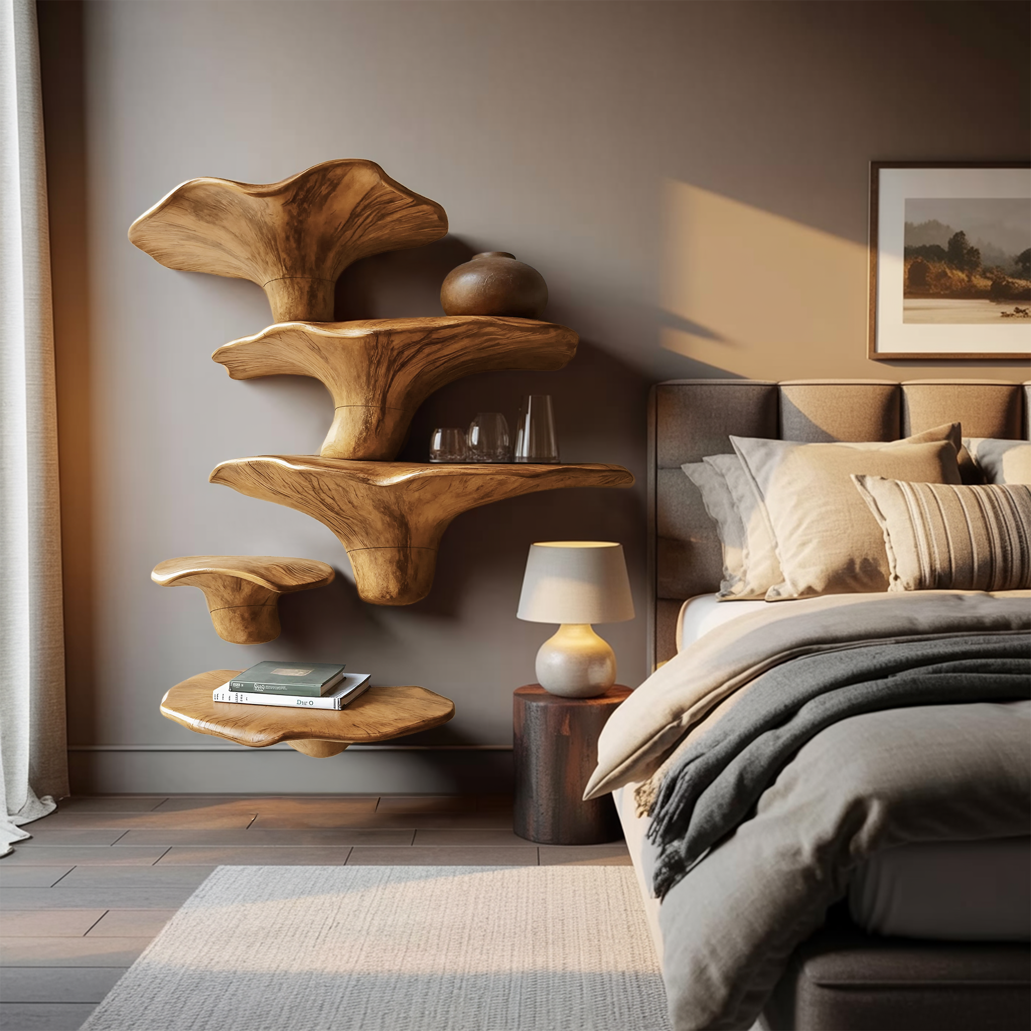 Mensola a fungo moderna in legno massello per design e esposizione all'ingresso SILDTTRMR008