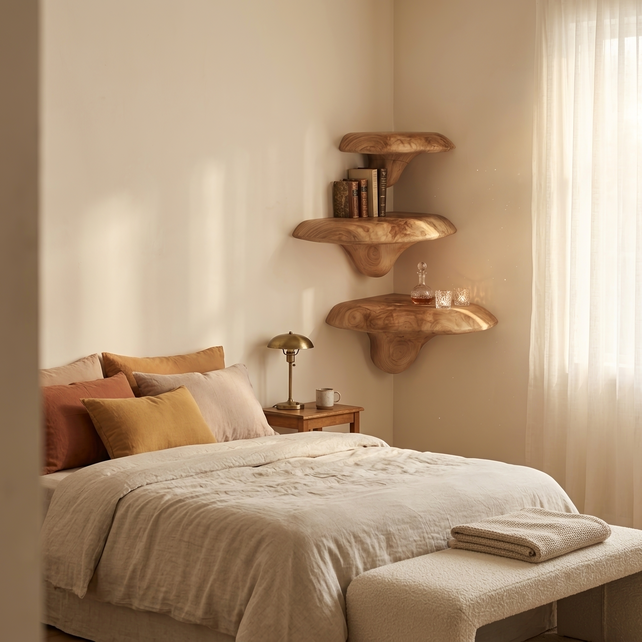 Farmhouse Solid Wood Mushroom Shelf For Bedroom Decor And Furniture Design SILDTTNCMS002