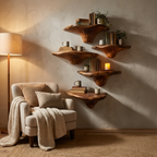 Mensola fungo in legno massello con bordo naturale per decorazione d'interni SILDTTRMR007