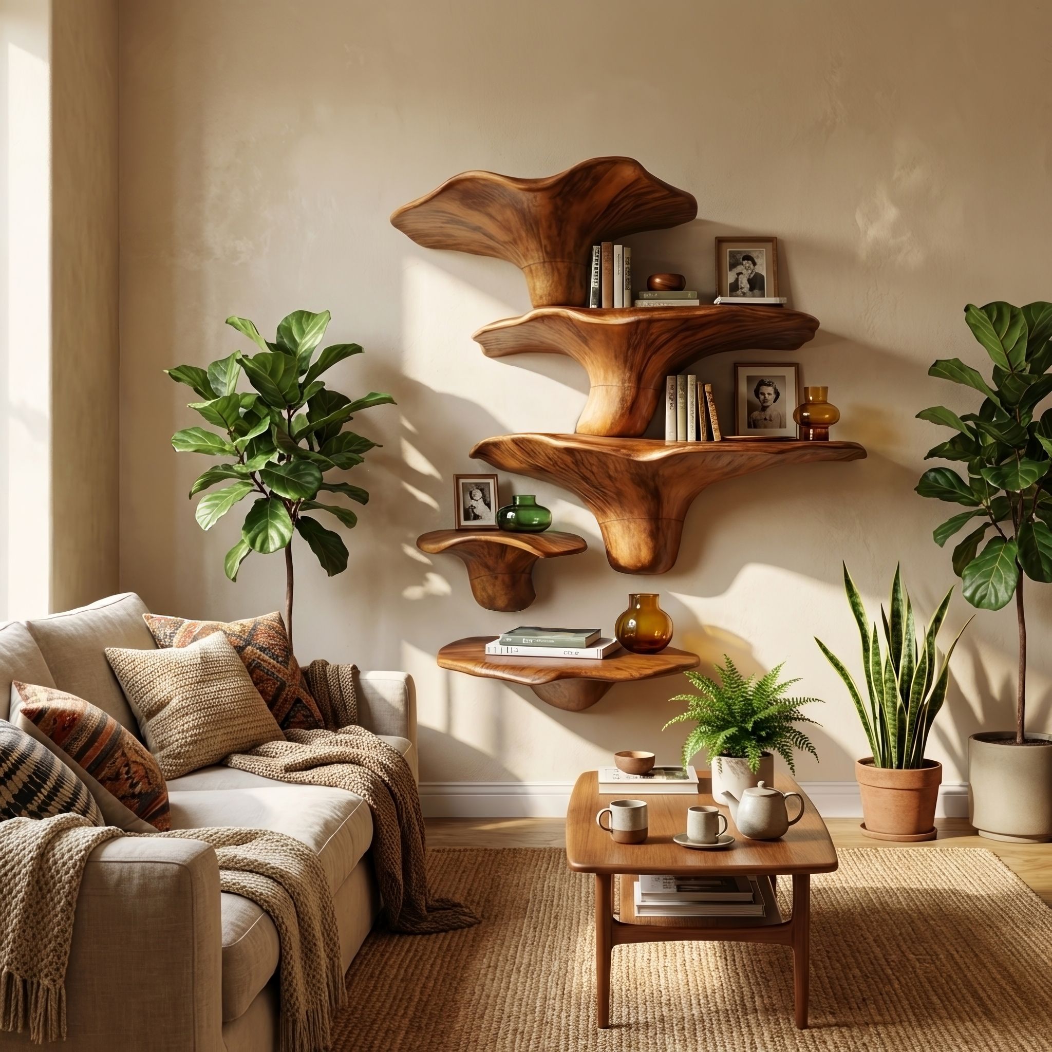 Mensola a fungo moderna in legno massello per design e esposizione all'ingresso SILDTTRMR008