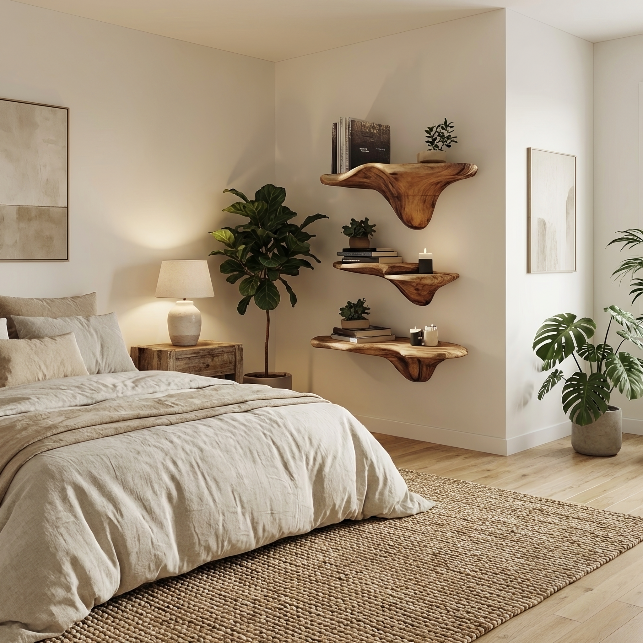 Mensola a Fungo Artigianale in Legno con Bordo Naturale per Arredamento Artistico SILDTTRMR015