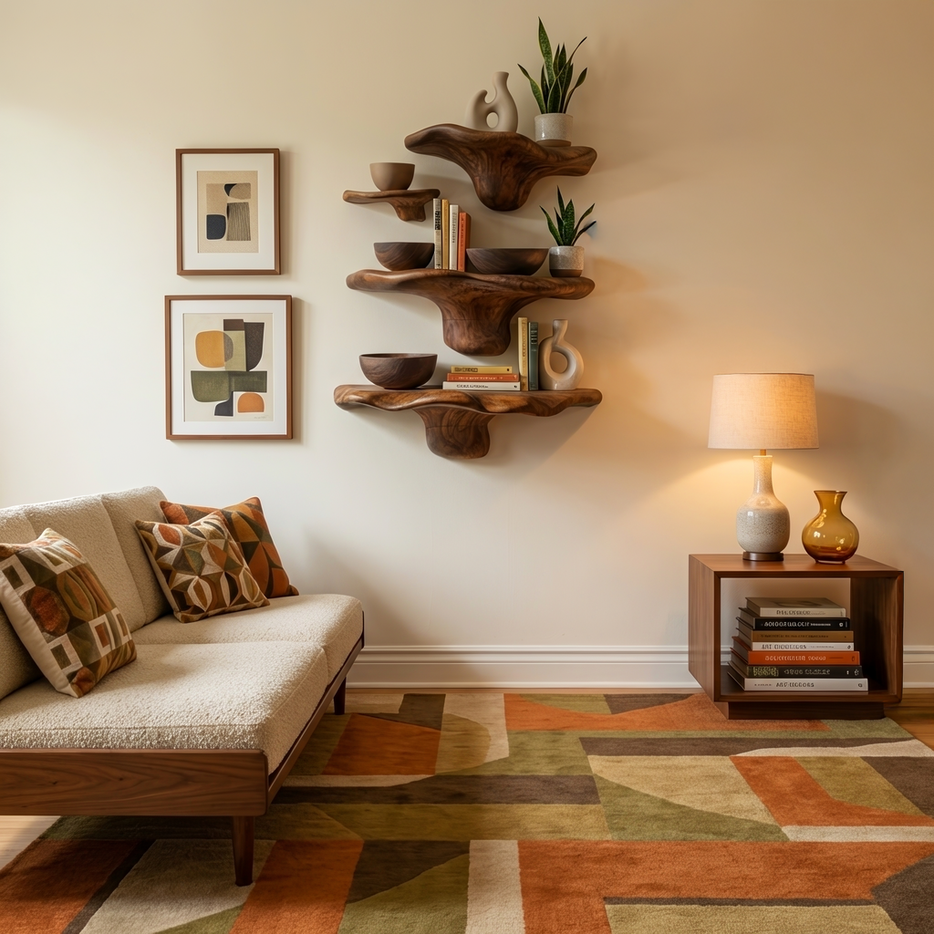 Mensola in legno rustico a forma di fungo con bordo vivo per decorazioni domestiche SILDTTRMR010